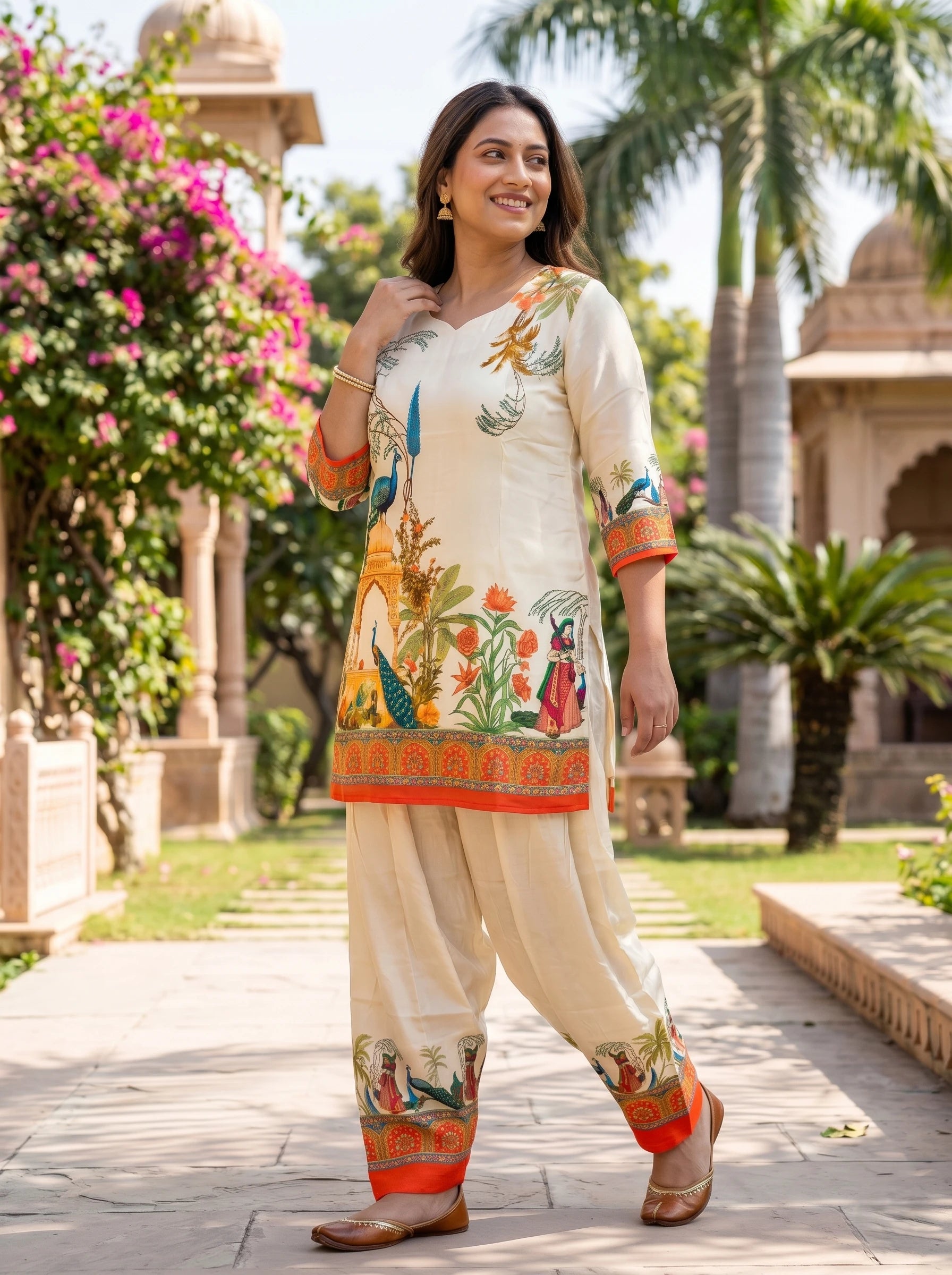 ROYAL PEACOCK GARDEN CREPE CO-ORD SET