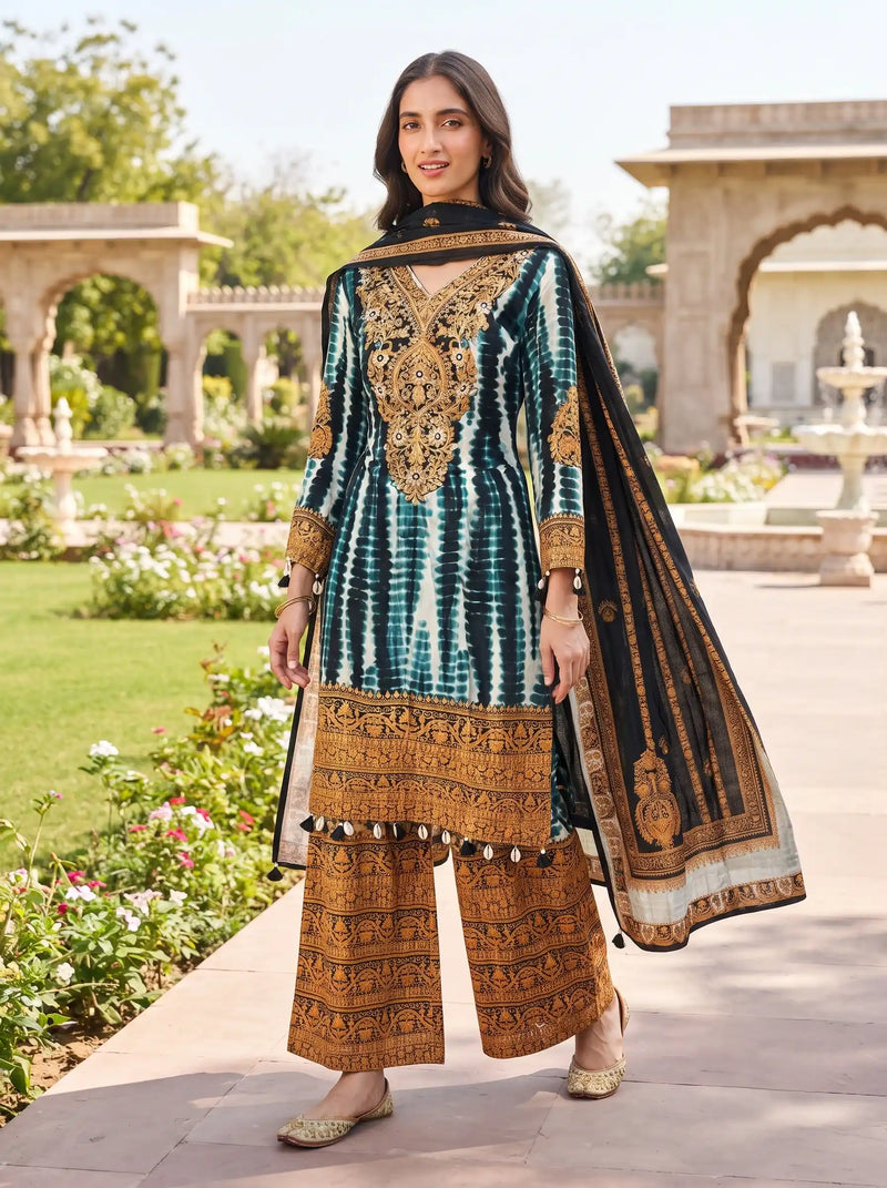COPPER BROWN BEADWORK FESTIVE DESIGNER MUSLI SUIT SET