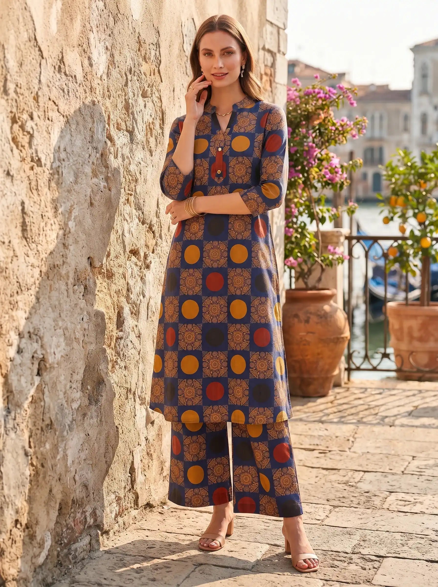 INDIGO TILE ART 100% PURE COTTON KURTA SET