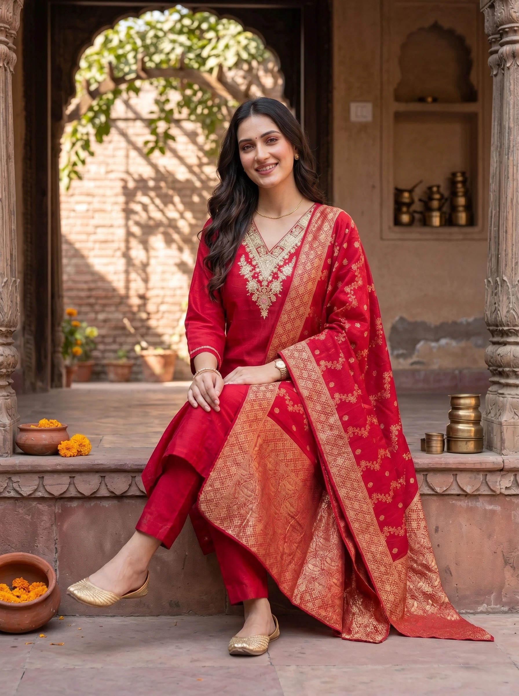SAMAIRA MAROON THREADWORK SUIT SET