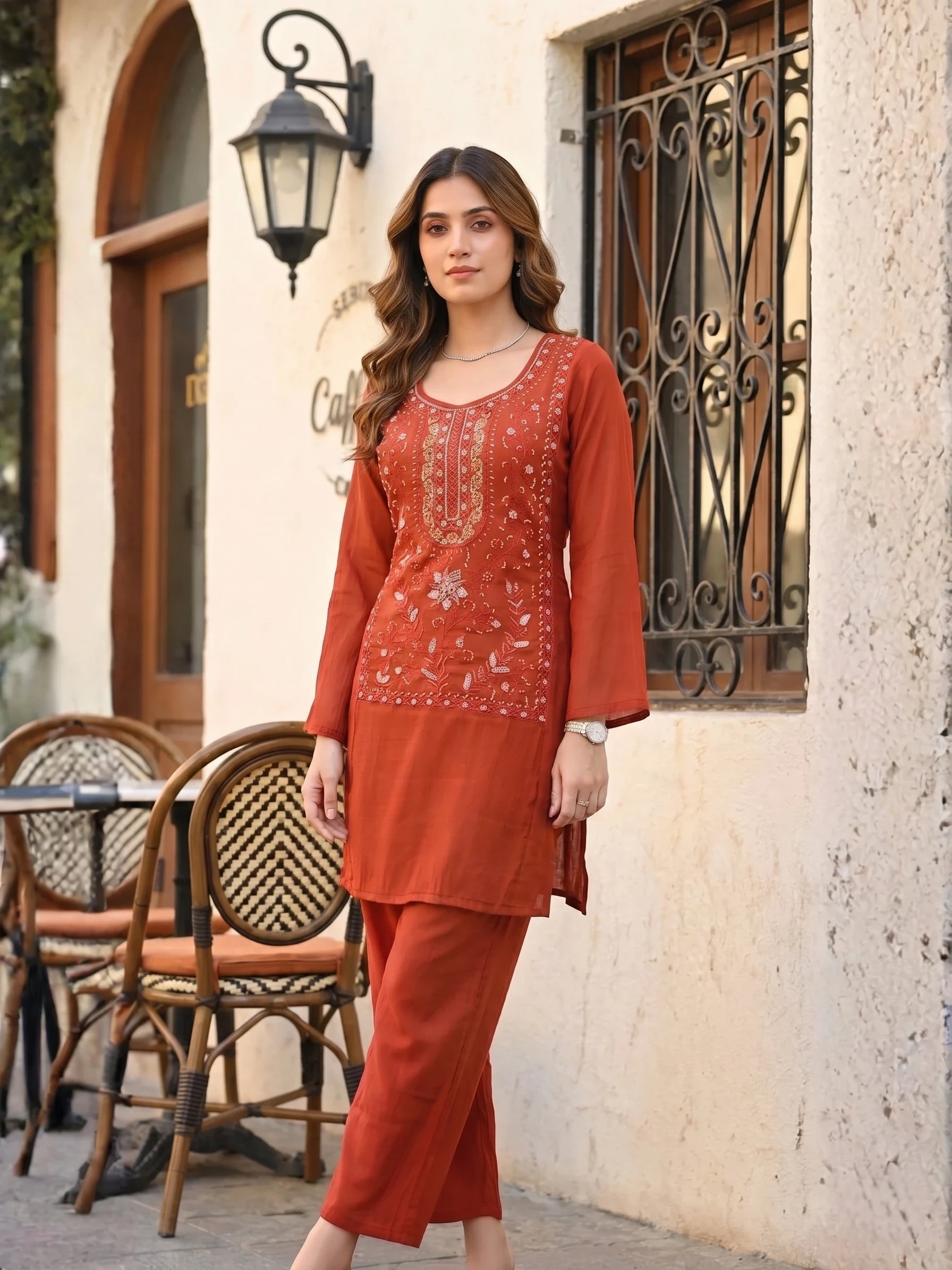 RUST NOOR HAND EMBROIDERED CO-ORD SET
