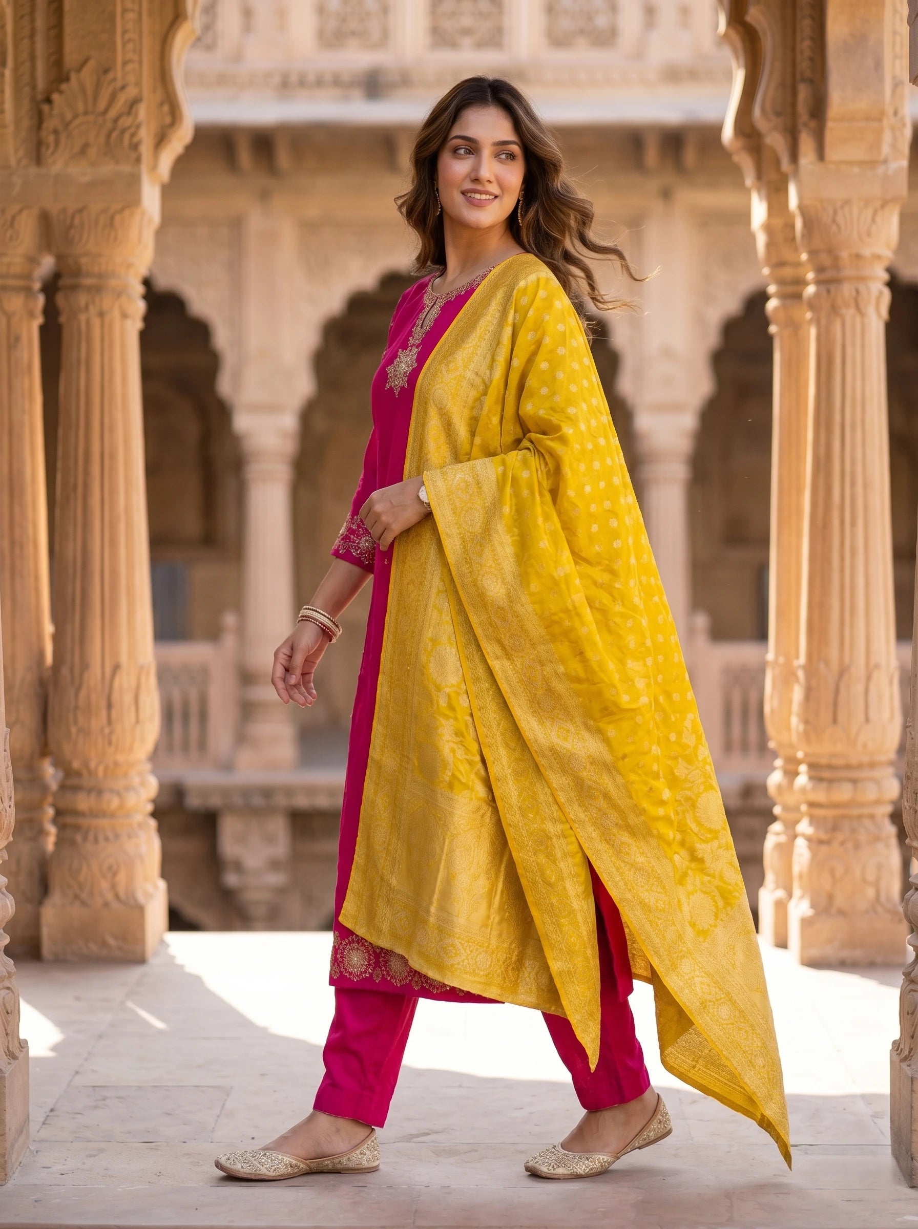 RUHANI MAGENTA HANDWORK BANARSI DUPATTA SUIT SET