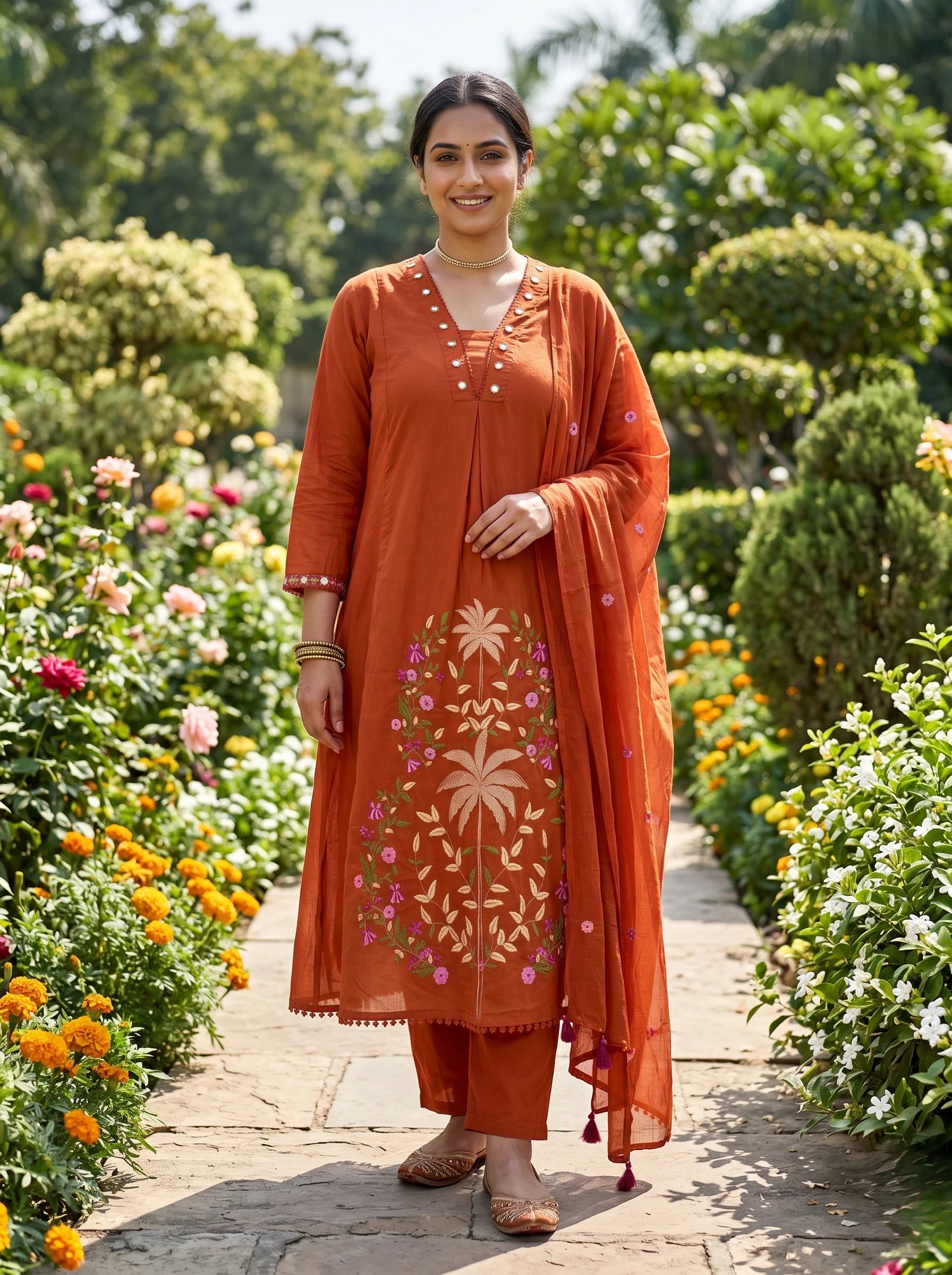 COPPER ROSE THREADWORK MUL COTTON SUIT SET