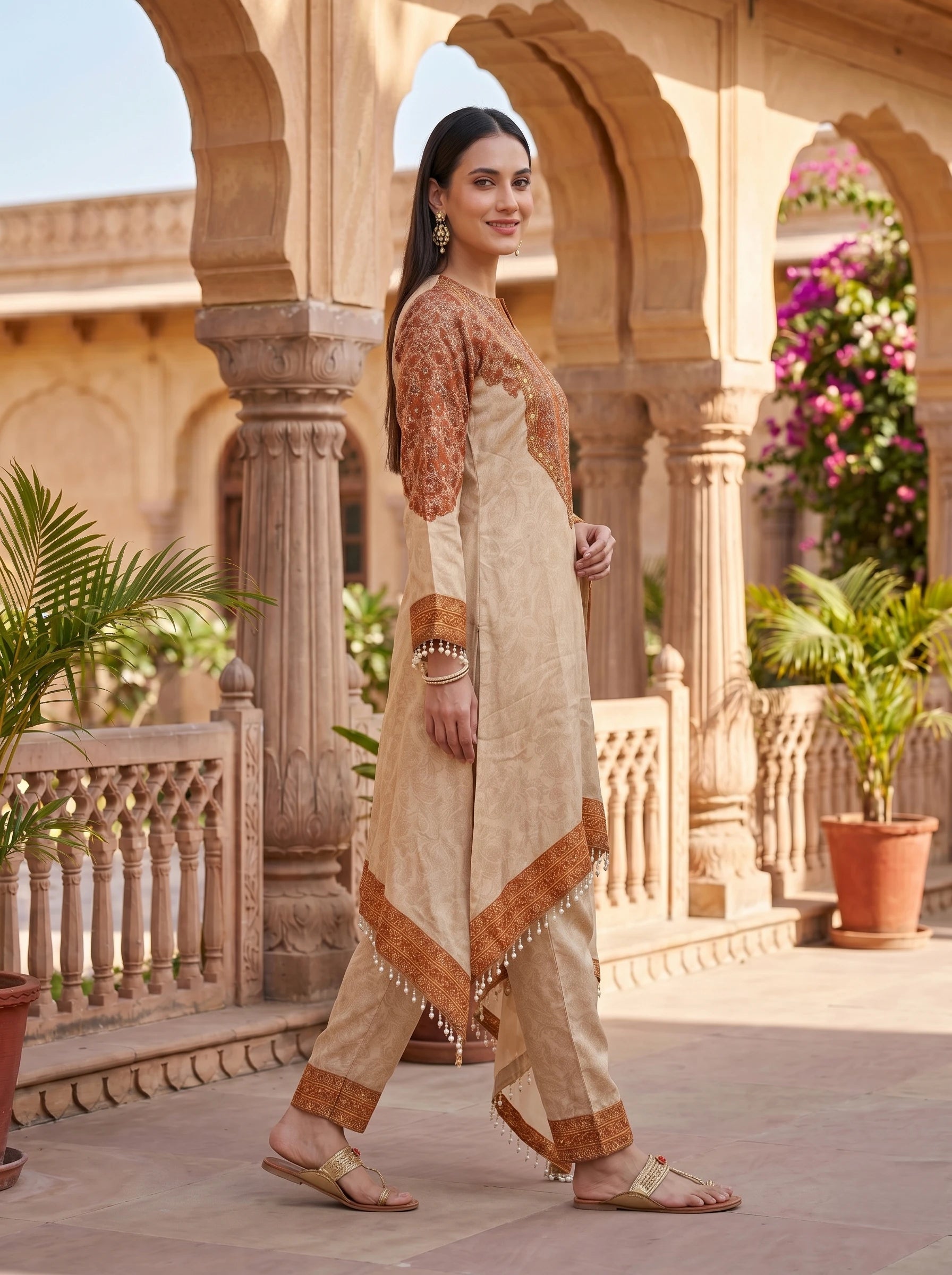 NOOR PEACH HANDWORK SUIT SET