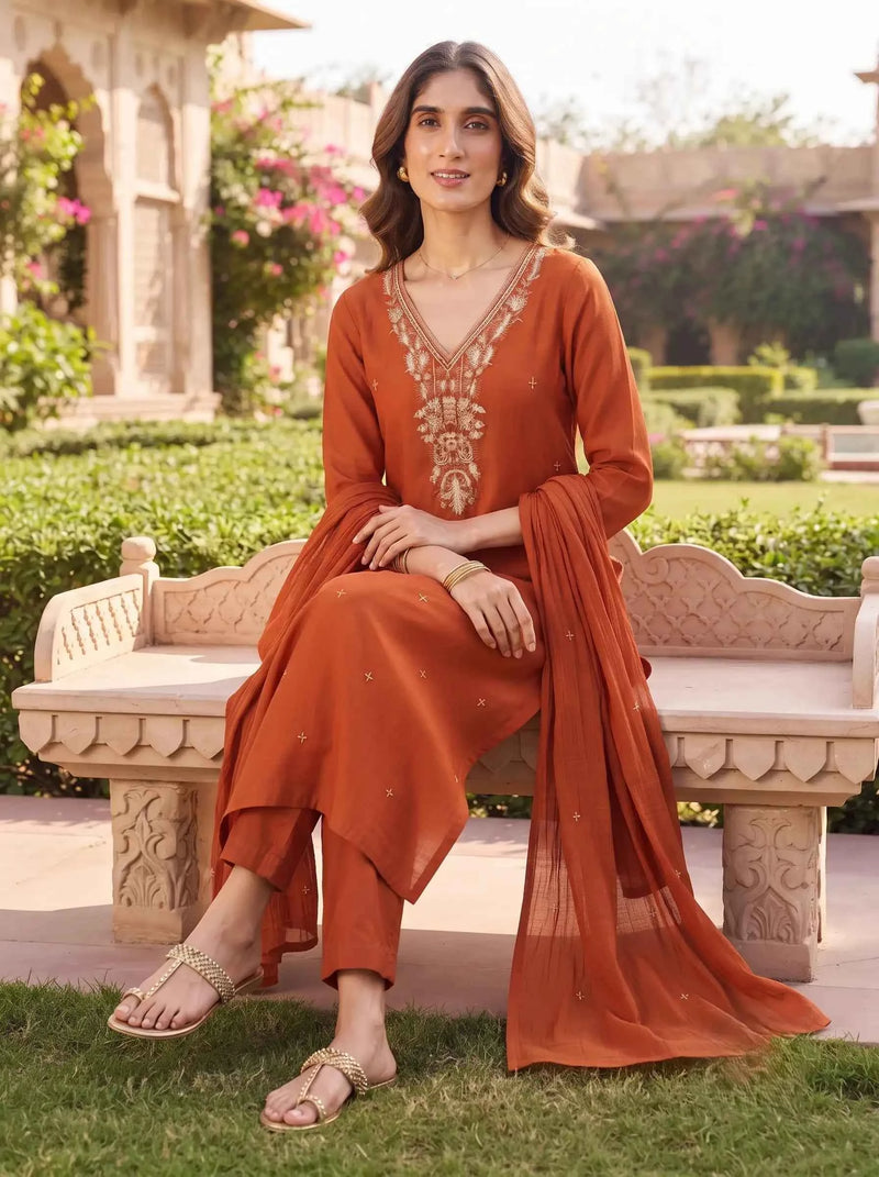 COPPER BROWN BEADWORK FESTIVE DESIGNER SUIT SET