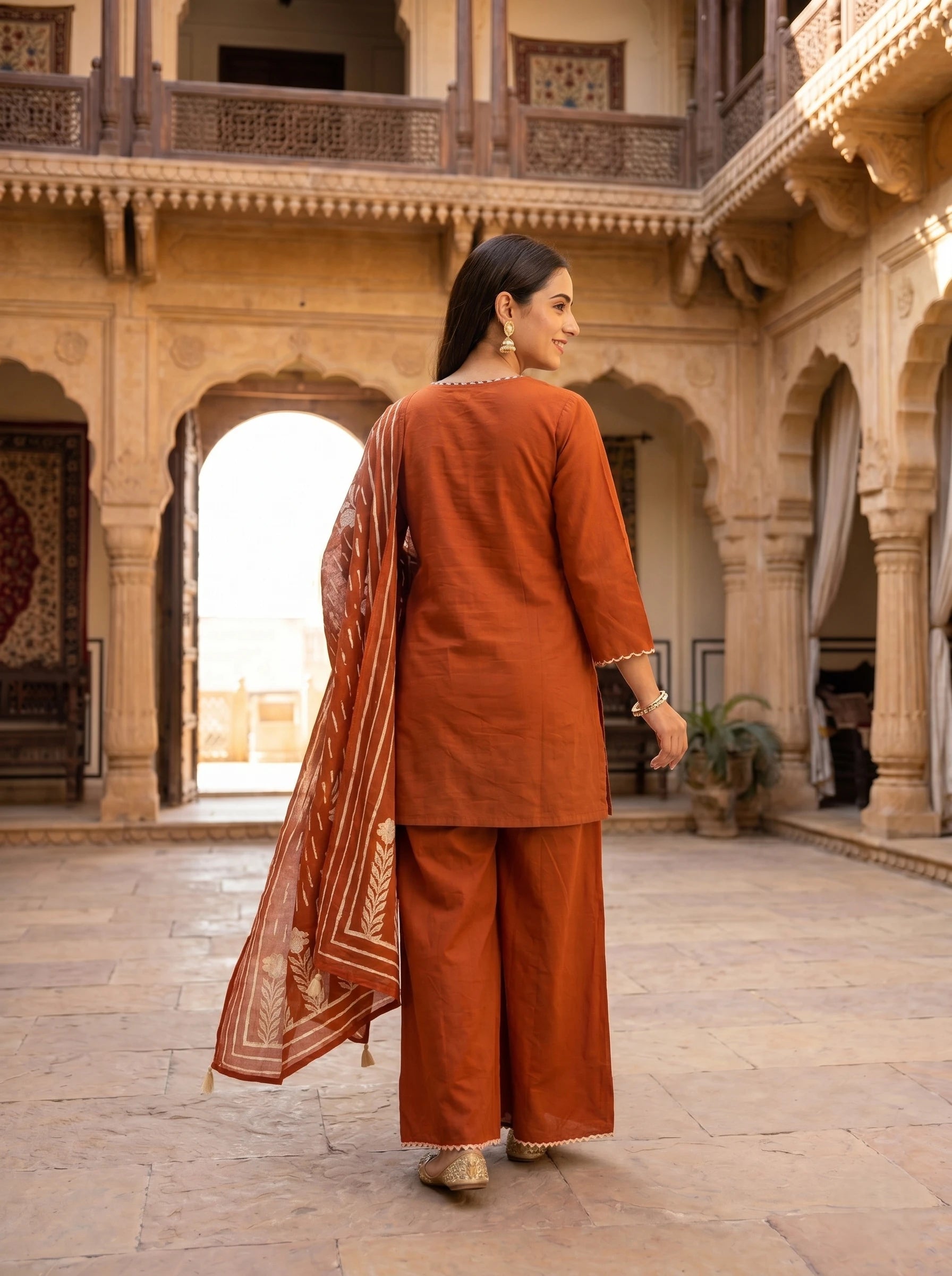 RUSTIC ELEGANCE MIRROR WORK MUL COTTON SHARARA SUIT SET