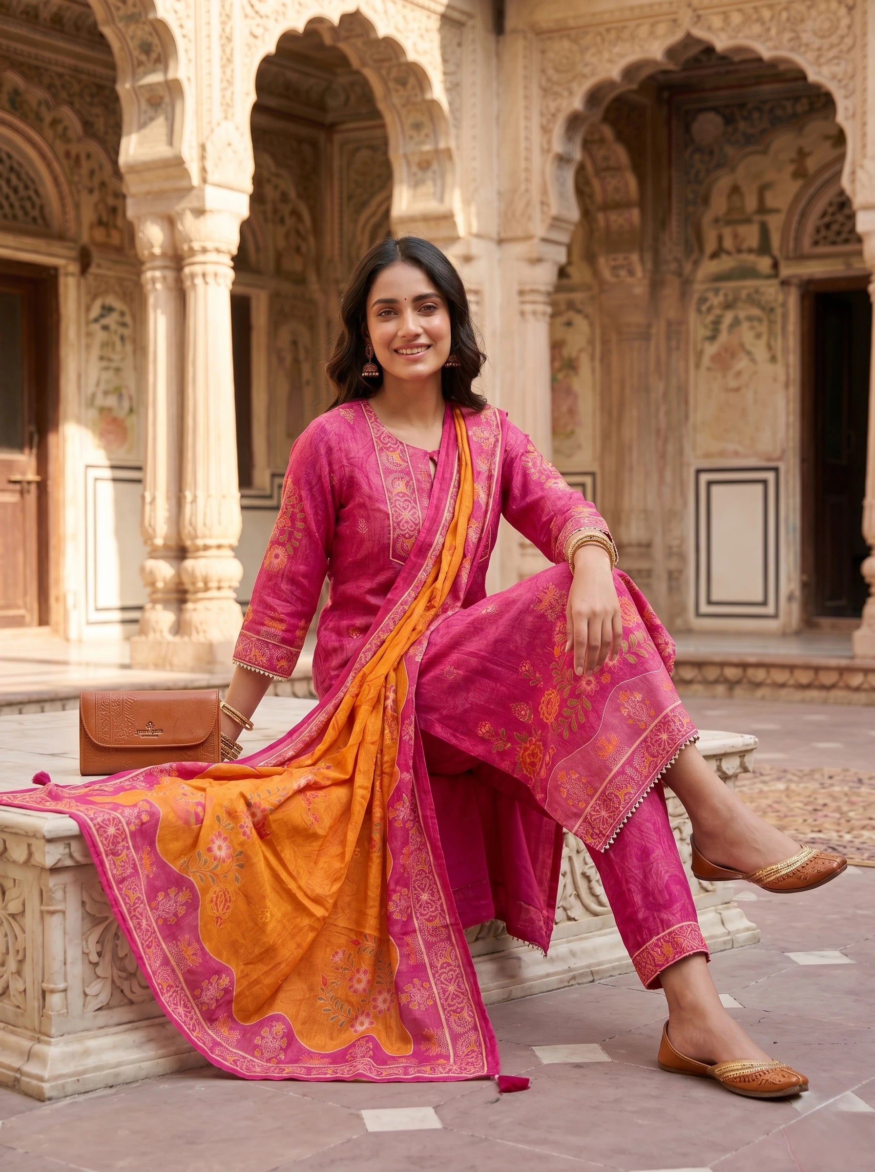 HOT PINK EMBROIDERED SUIT SET