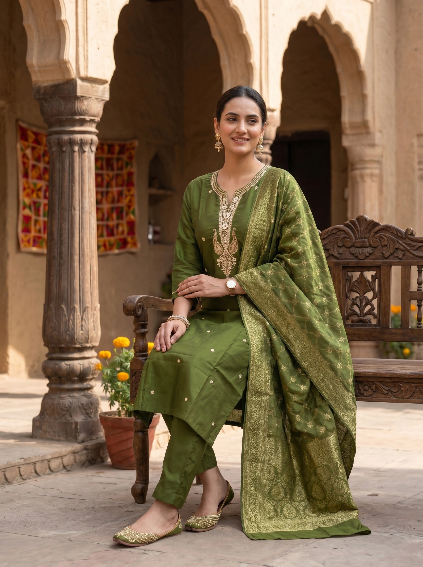 KAINAT MEHNDI GREEN SUIT SET