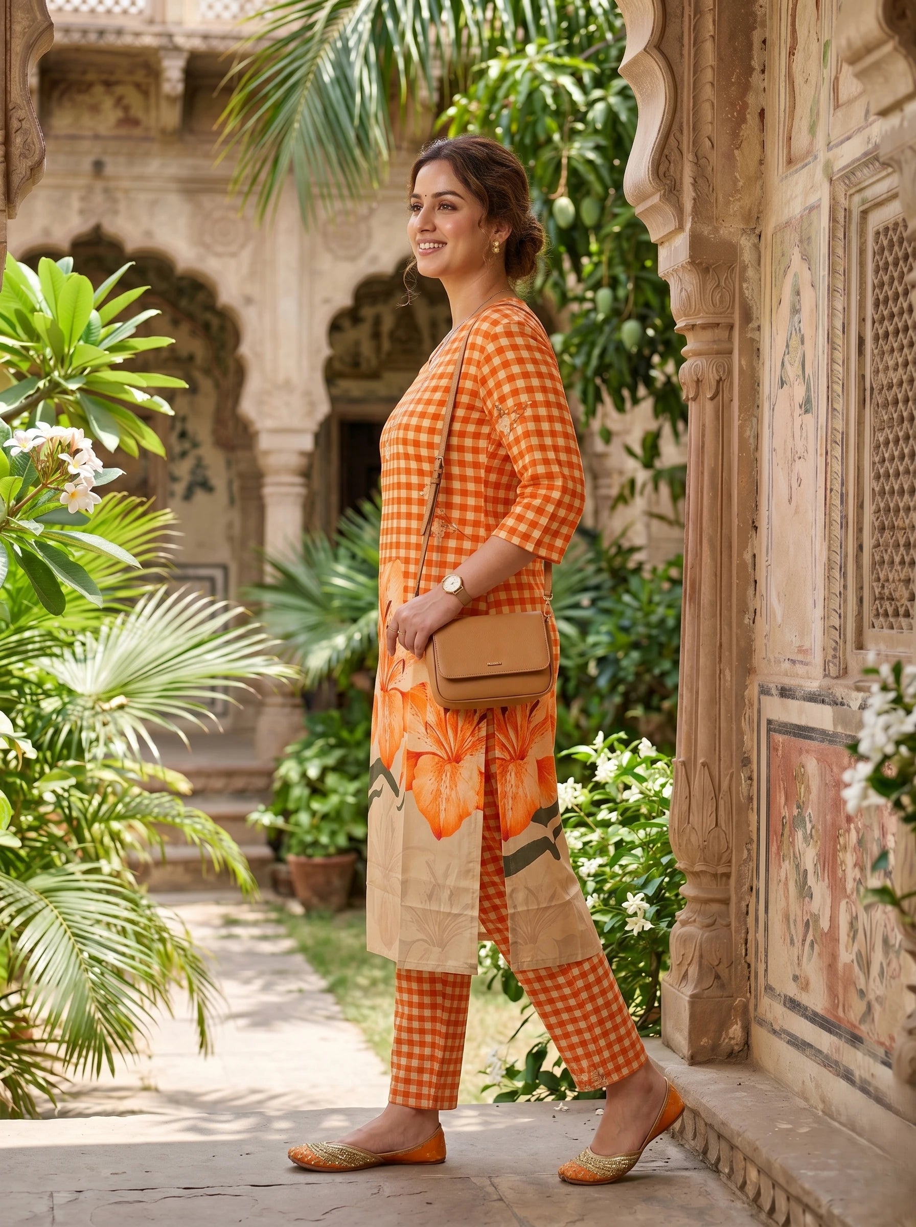 ORANGE FLORAL KURTA SET