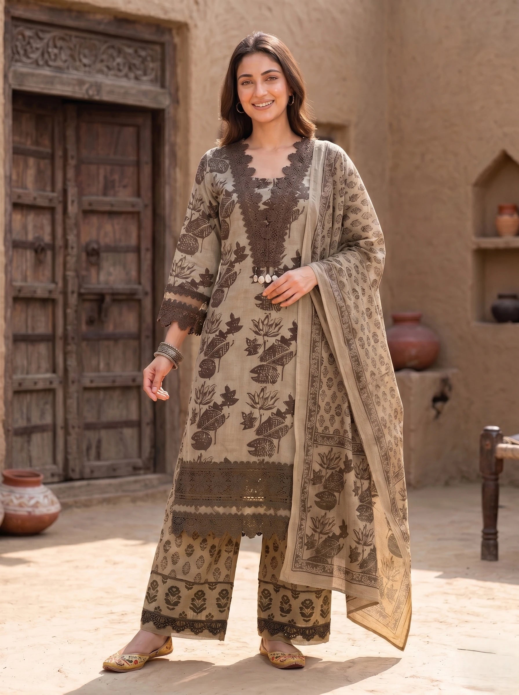 COCO BROWN PAKISTANI SUIT SET