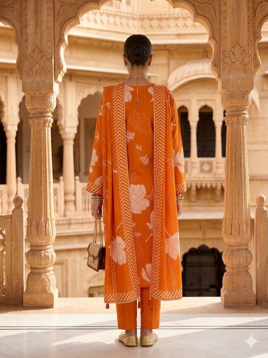 MIRNAL ORANGE HANDWORK SUIT SET