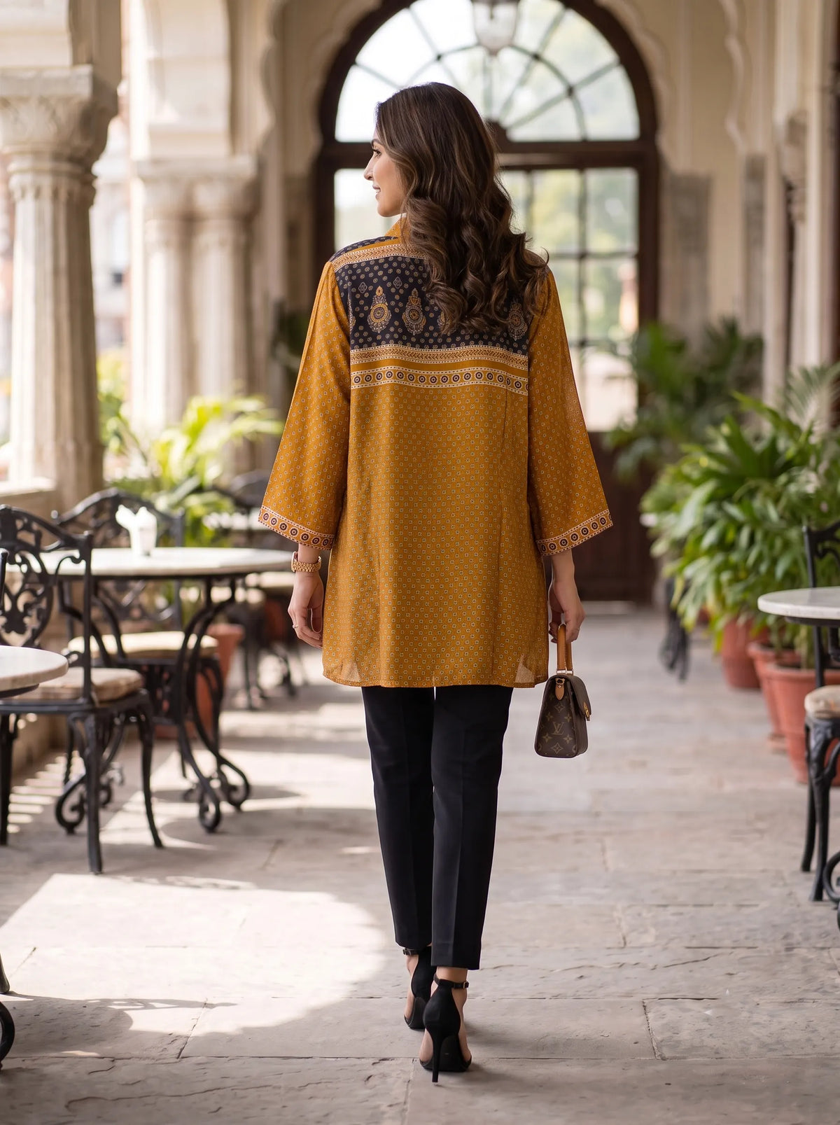 EARTHY TONE PRINTED PURE MUSLIN SHIRT TOP
