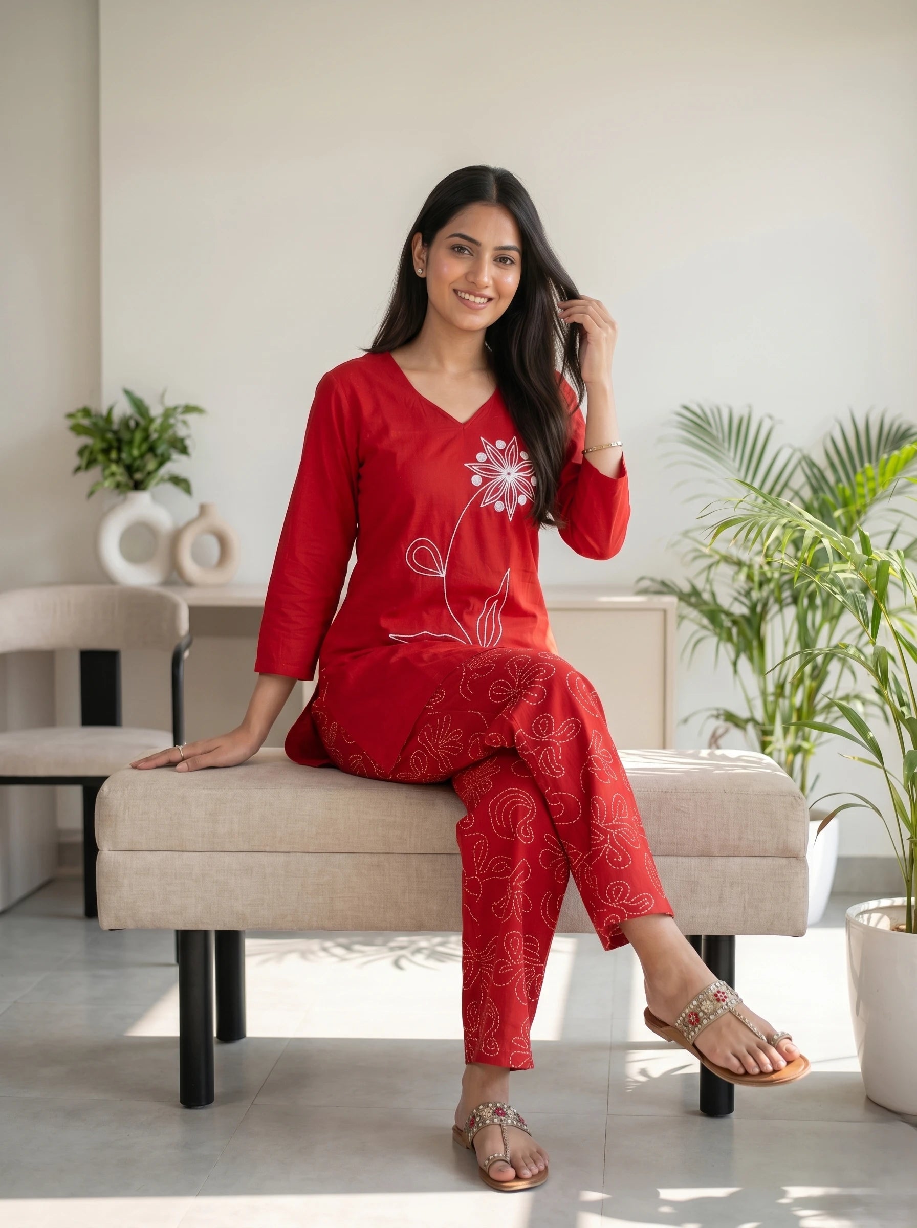 CRIMSON BLOOM THREADWORK CO-ORD SET