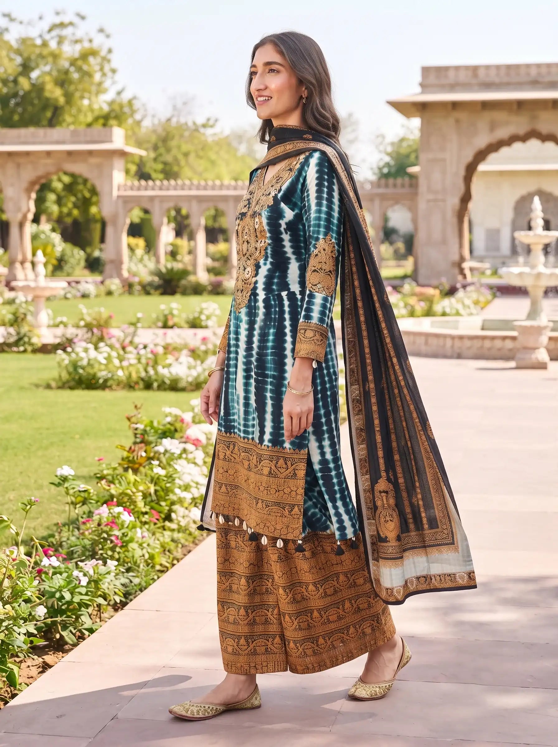 COPPER BROWN BEADWORK FESTIVE DESIGNER MUSLI SUIT SET