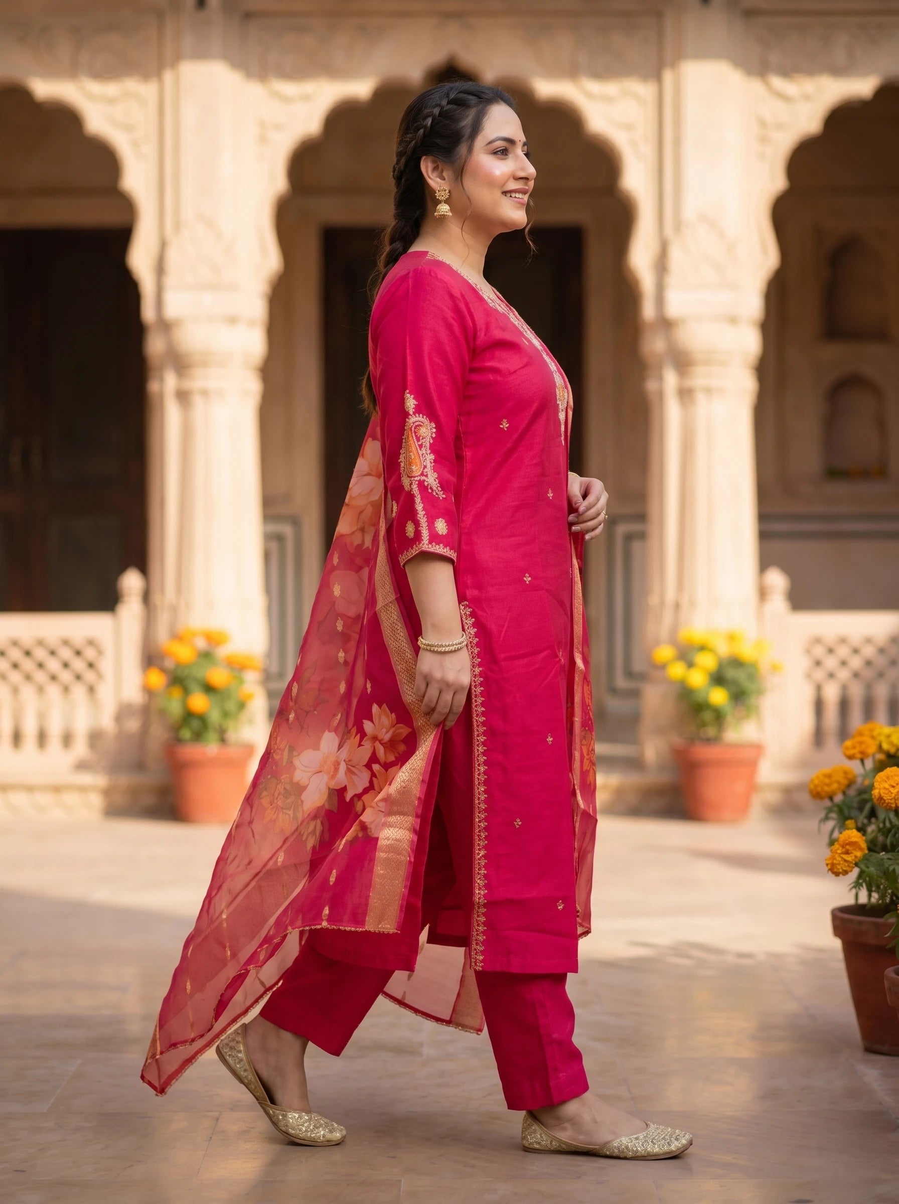 AAFREEN RED ZARI WORK STRAIGHT SUIT