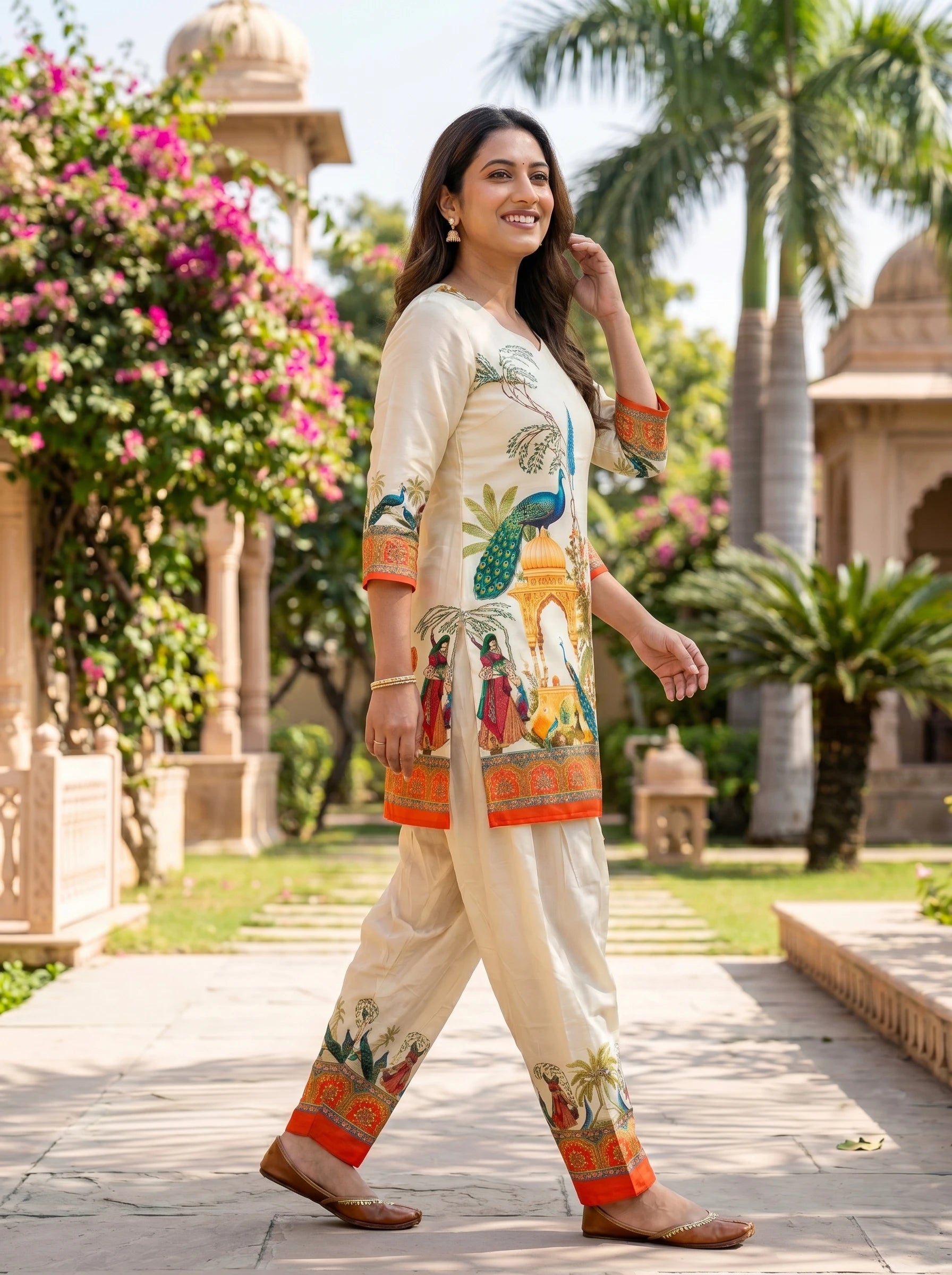 ROYAL PEACOCK GARDEN CREPE CO-ORD SET