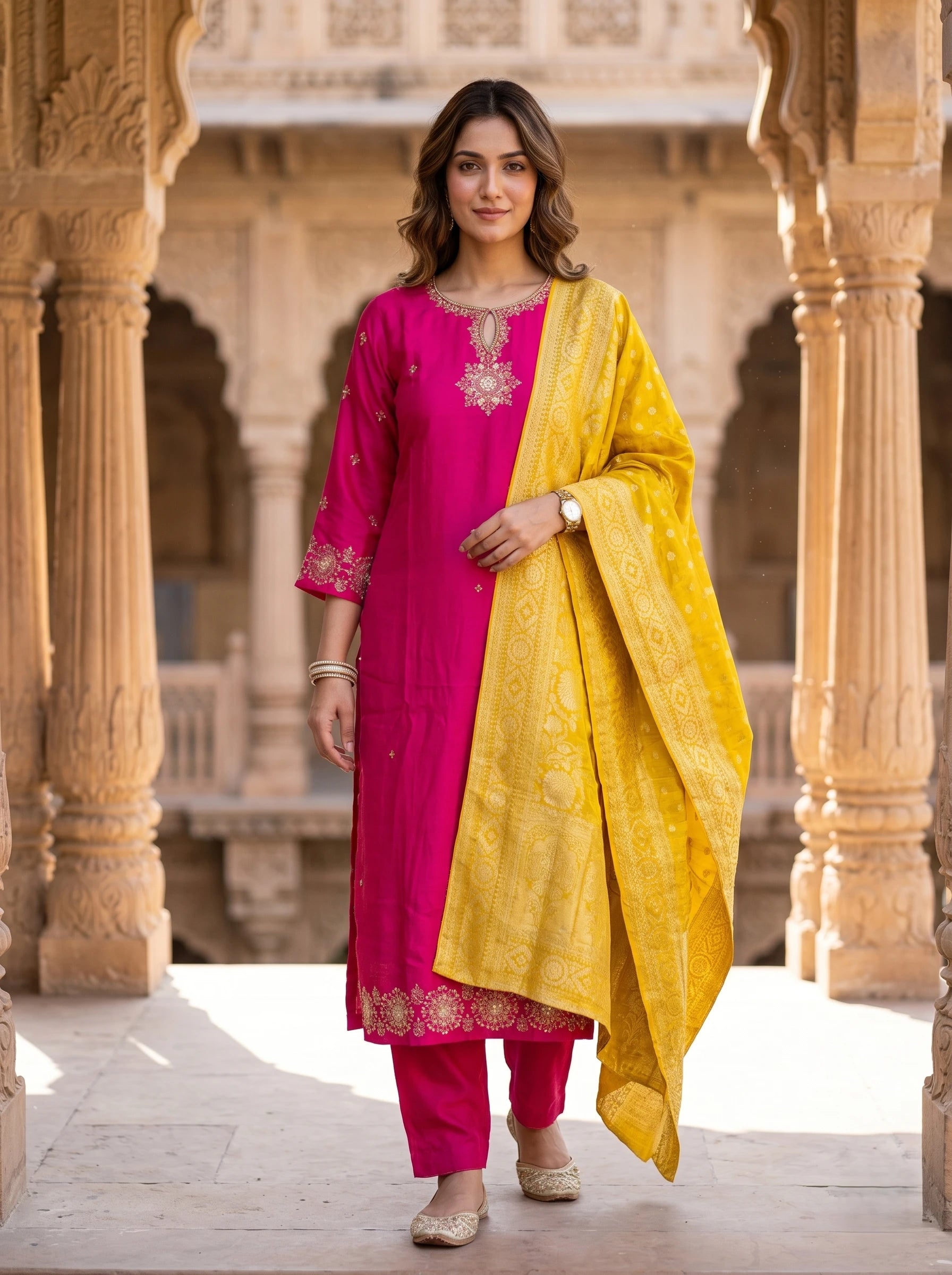 RUHANI MAGENTA HANDWORK BANARSI DUPATTA SUIT SET