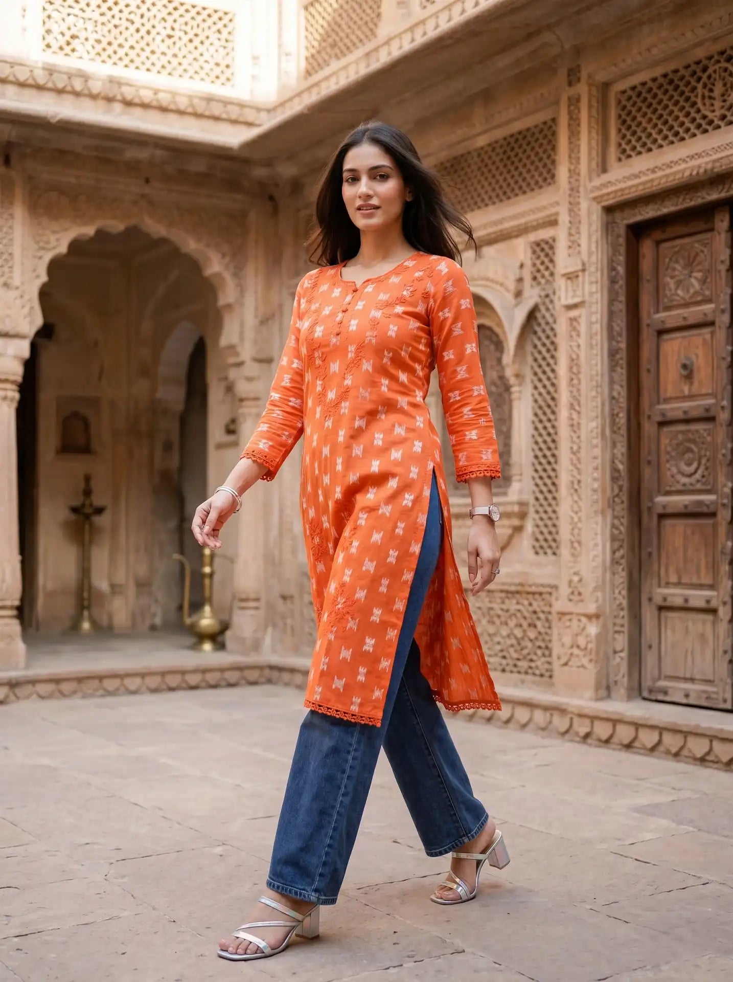 BRIGHT ORANGE EASYWEAR KURTI