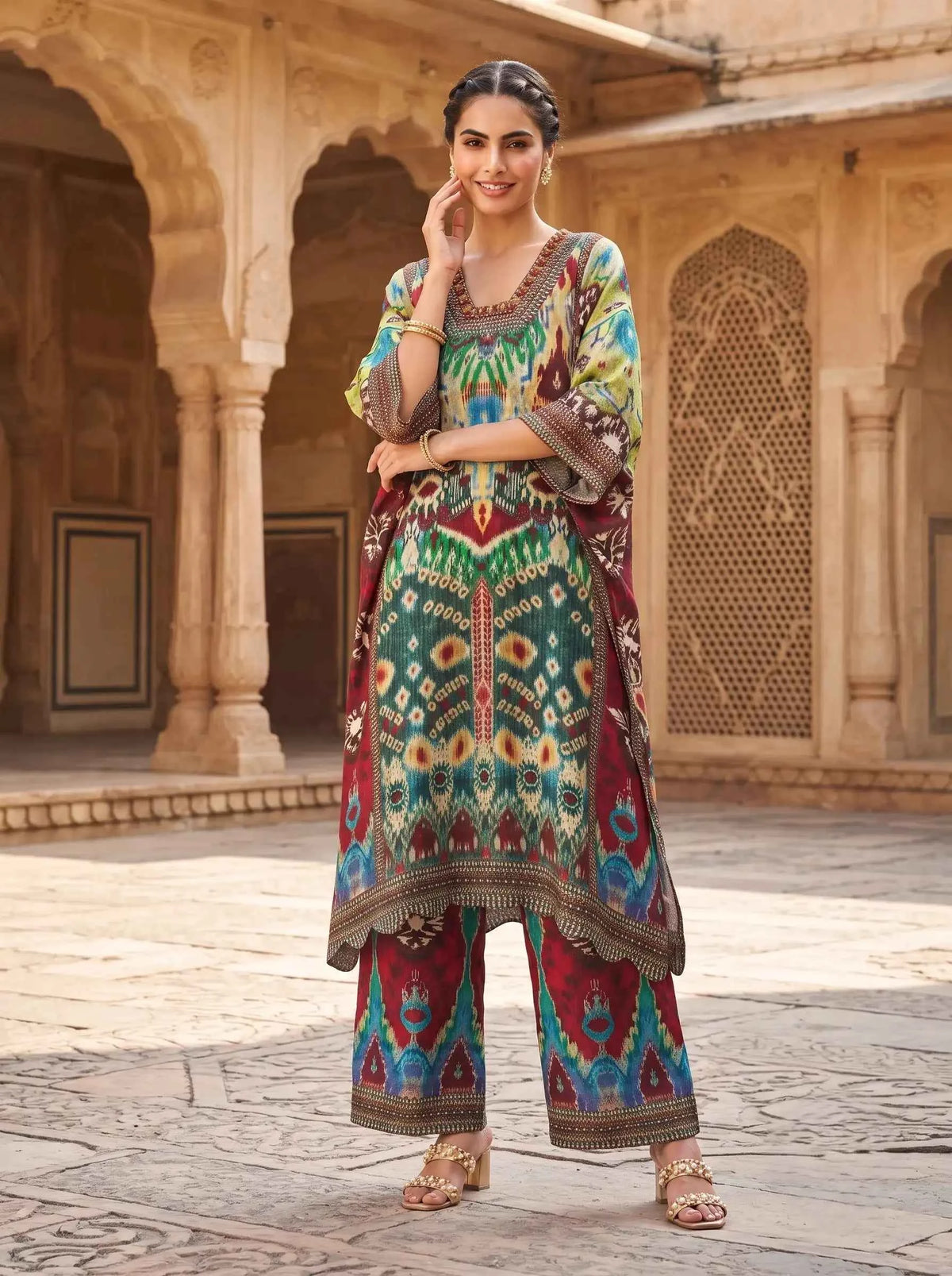 IKEBANA MULTICOLOR IKAT PRINTED PURE MUSLIN CO-ORD SET