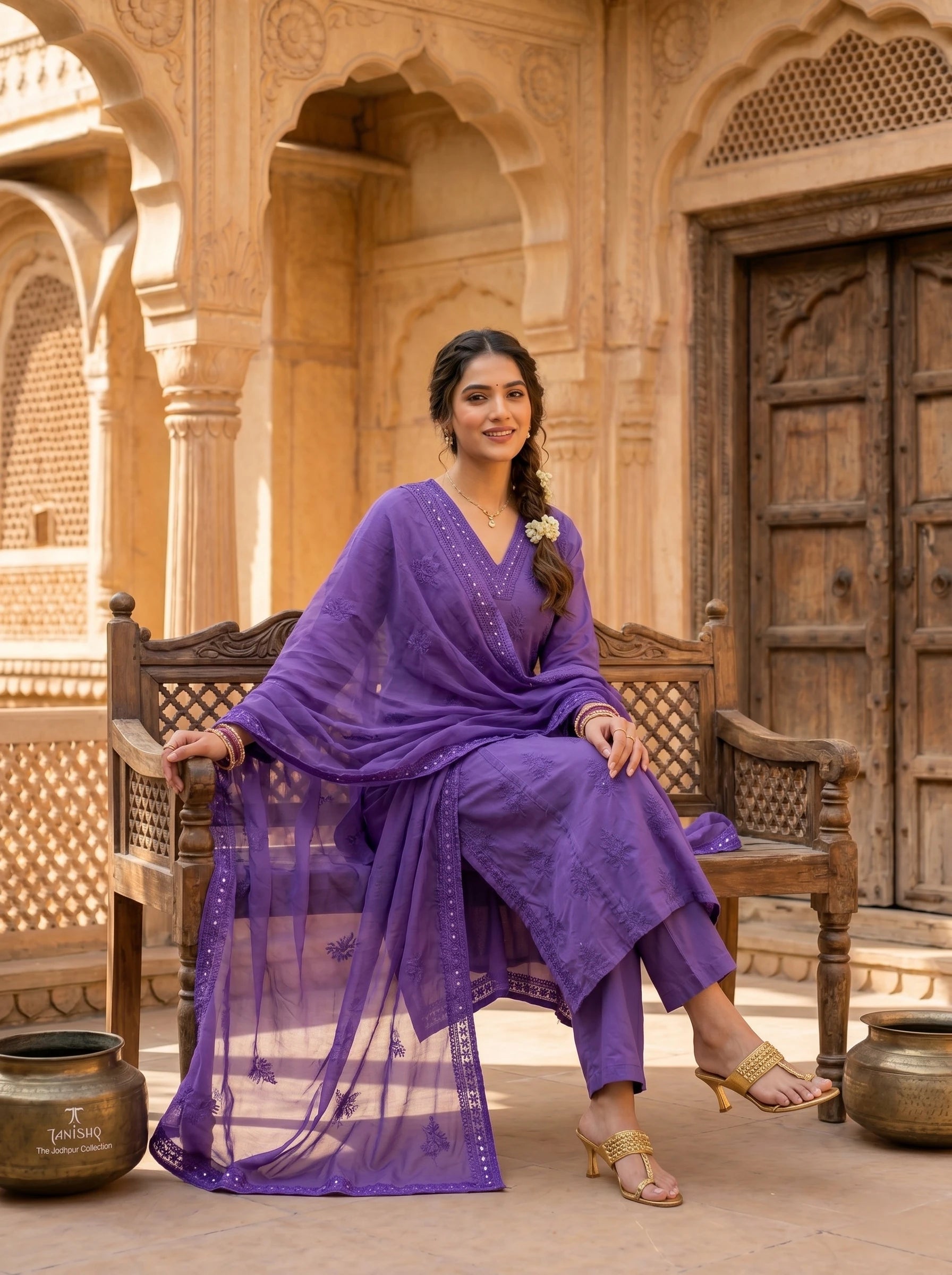 ROYAL LAVENDER EMBROIDERED SUIT SET