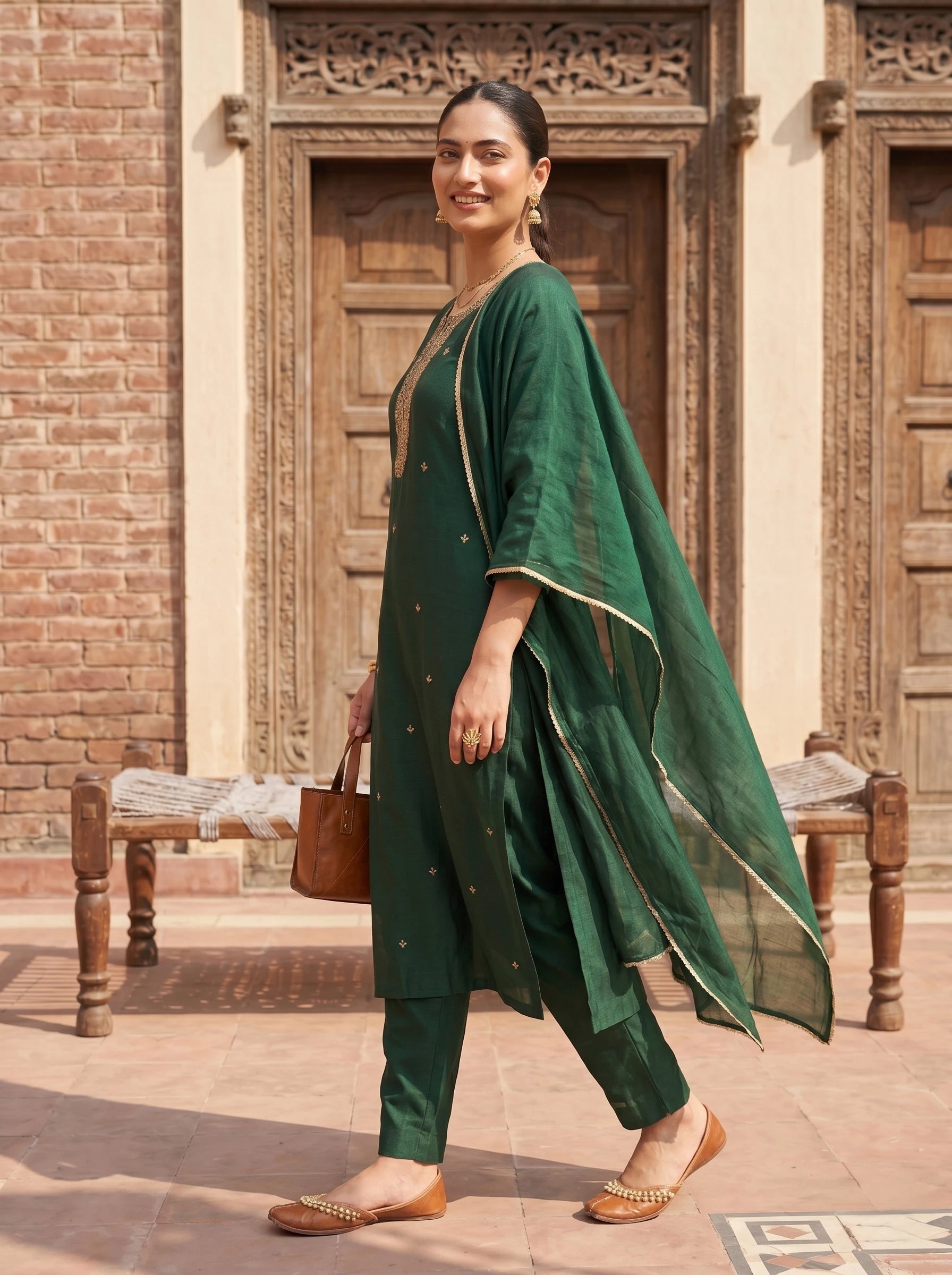 ADA BOTTEL GREEN STRAIGHT SUIT SET