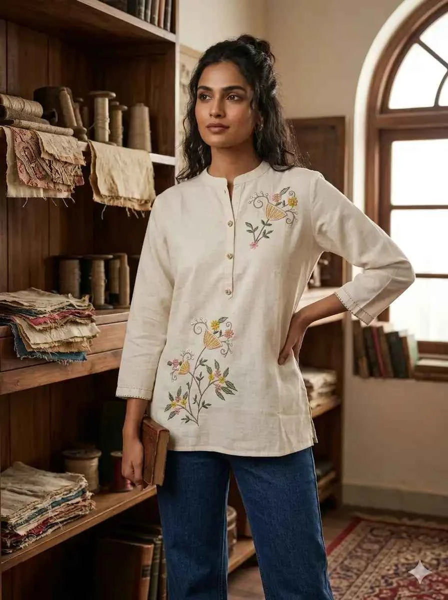 NATURAL THREAD FLORAL KURTI