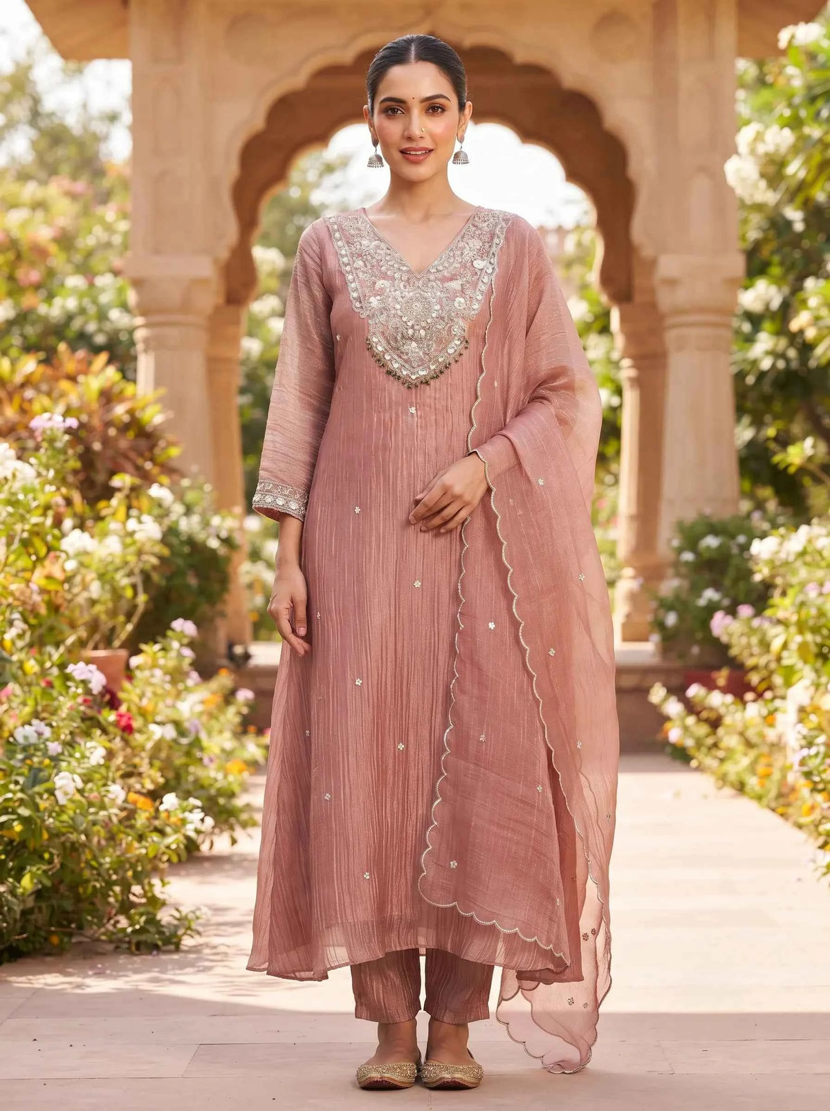 DUSTY PINK FESTIVE WEAR HAND EMBROIDERED CRUSH SALSA SUIT SET