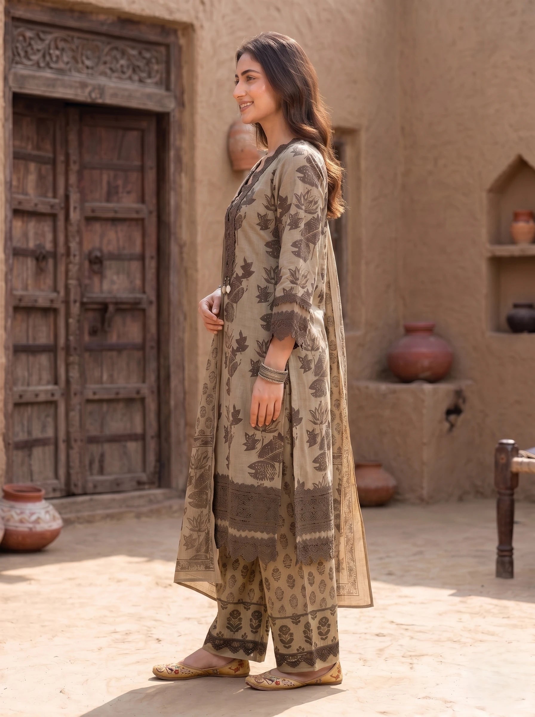 COCO BROWN PAKISTANI SUIT SET