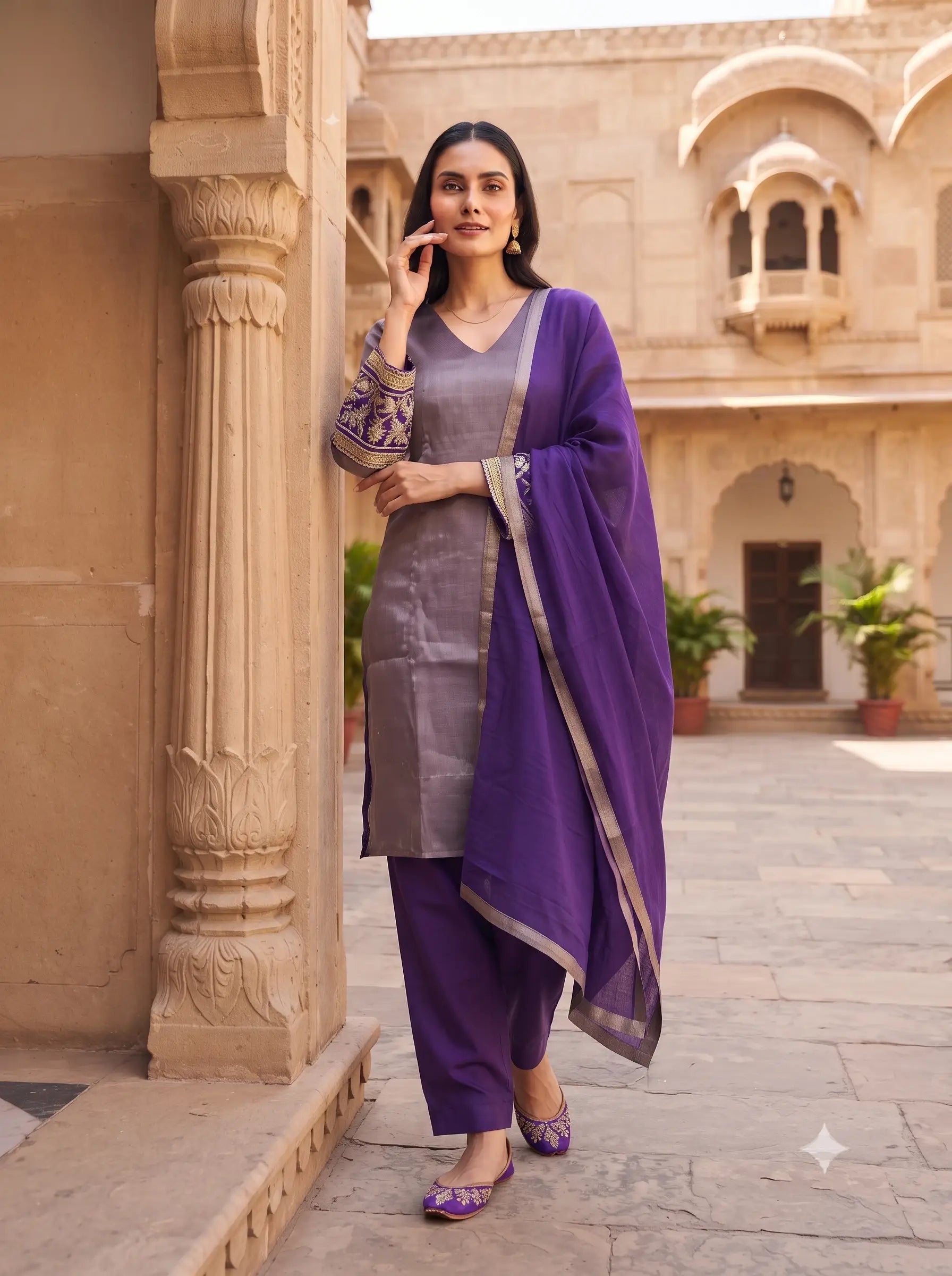 LAVENDER ROYAL HAND EMBROIDERED ZIRZF FABRIC SUIT SET