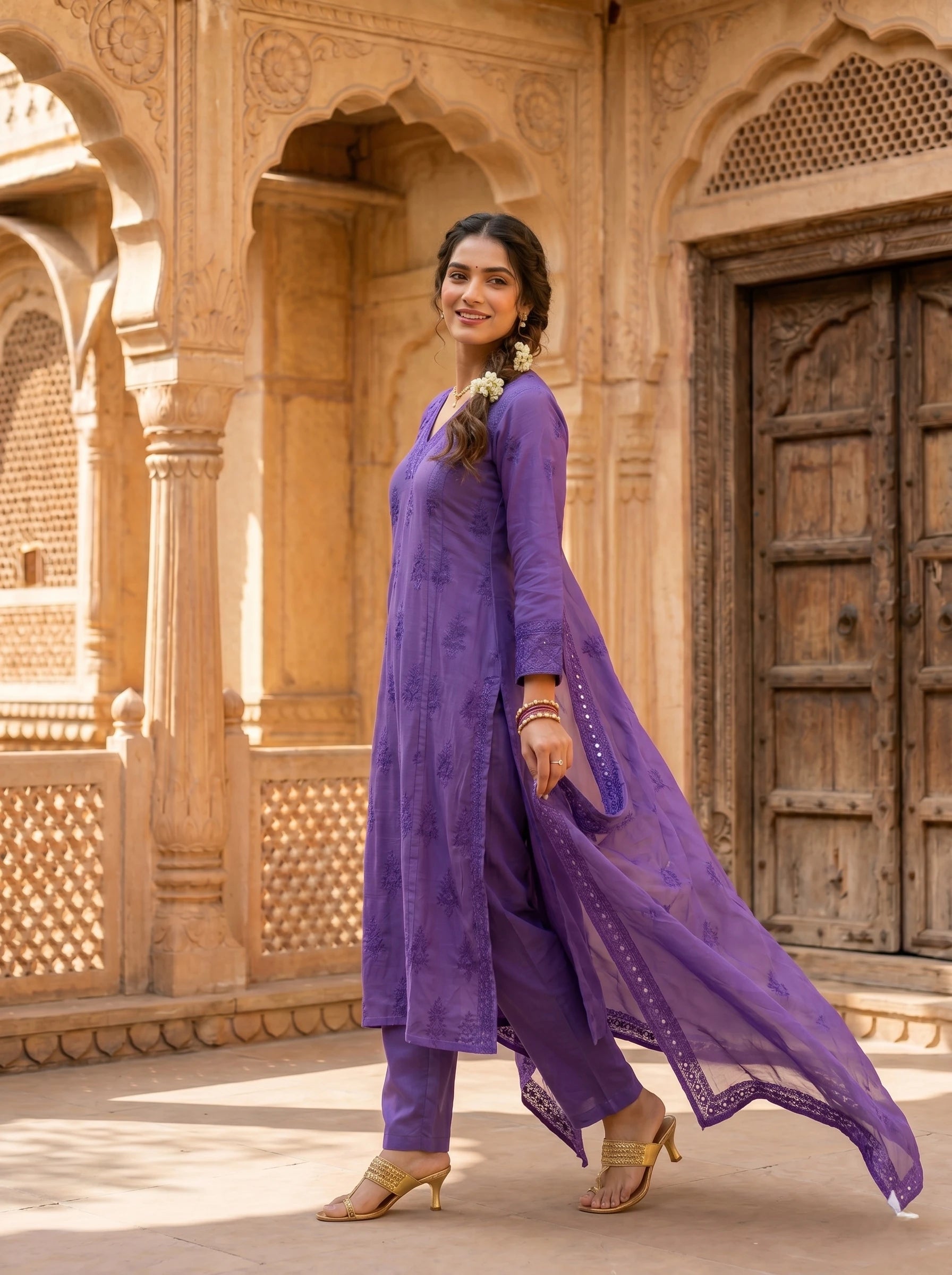 ROYAL LAVENDER EMBROIDERED SUIT SET