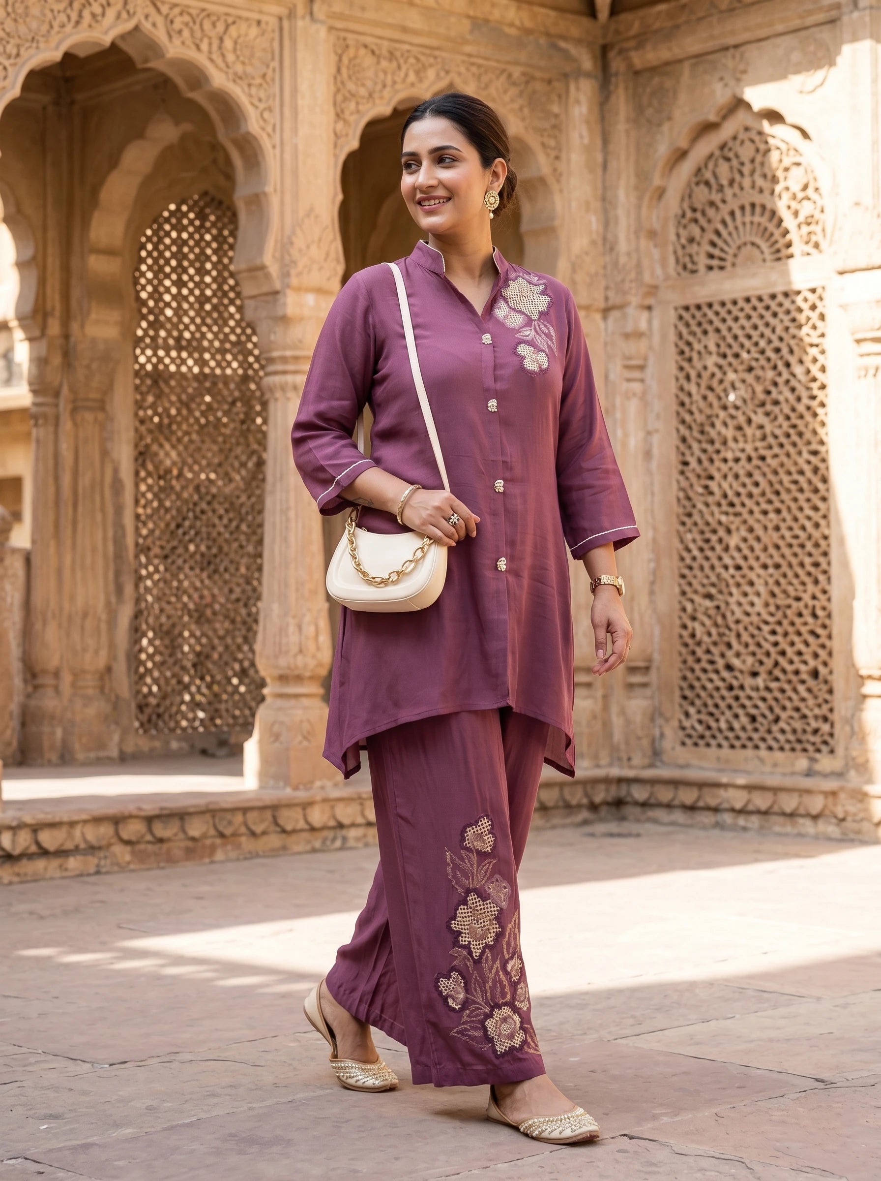 PLUM WINE EMBROIDERED CO-ORD SET