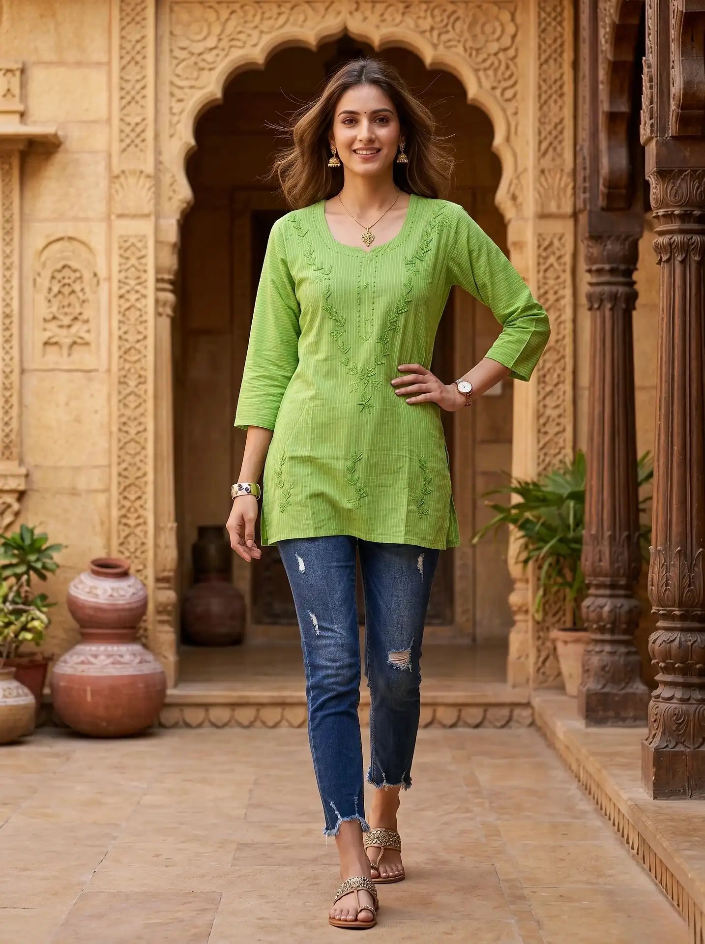 PISTACHIO GREEN EMBROIDERED KURTI