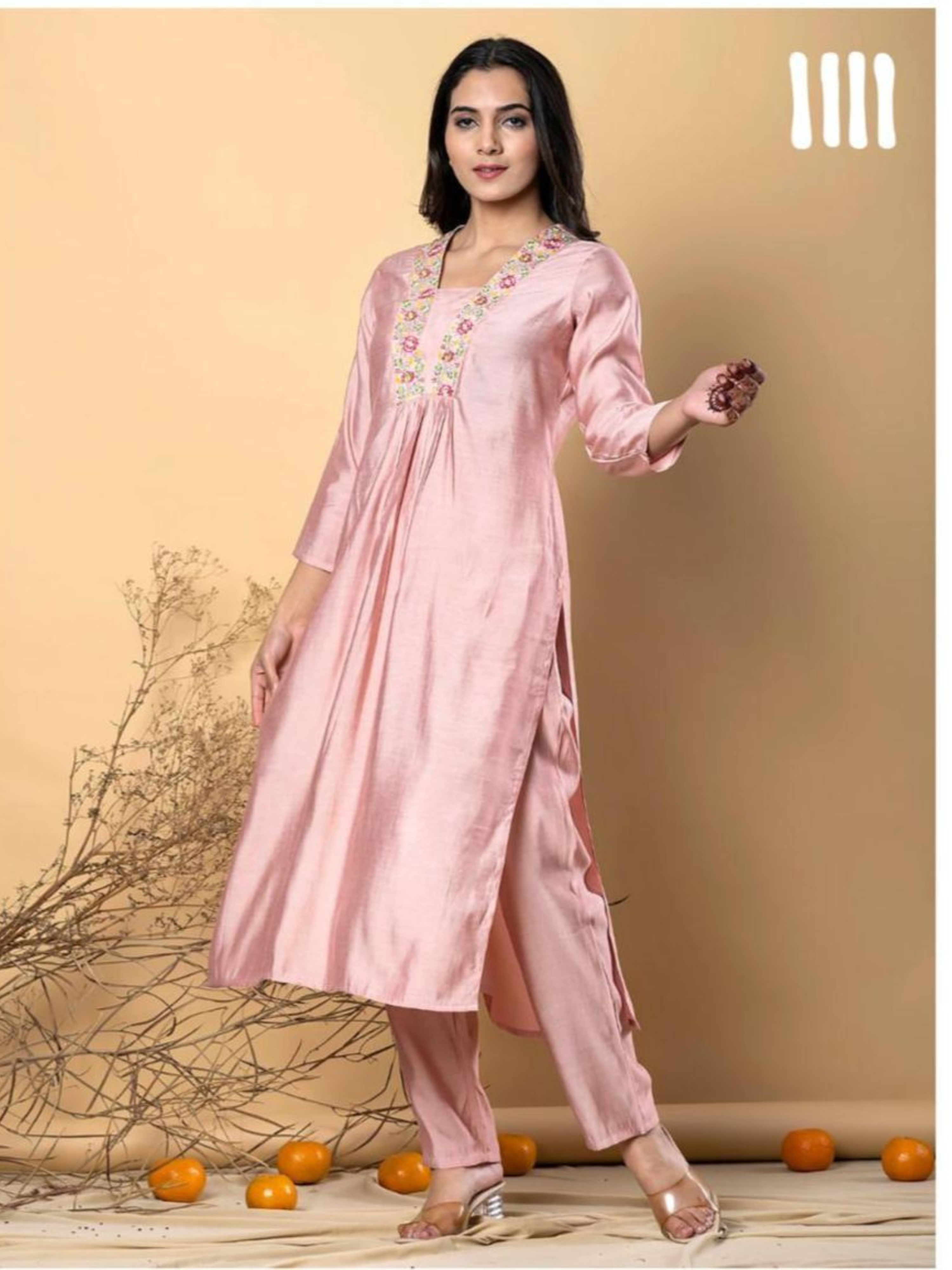 BLUSH PINK EMBROIDERED STRAIGHT KURTA SET