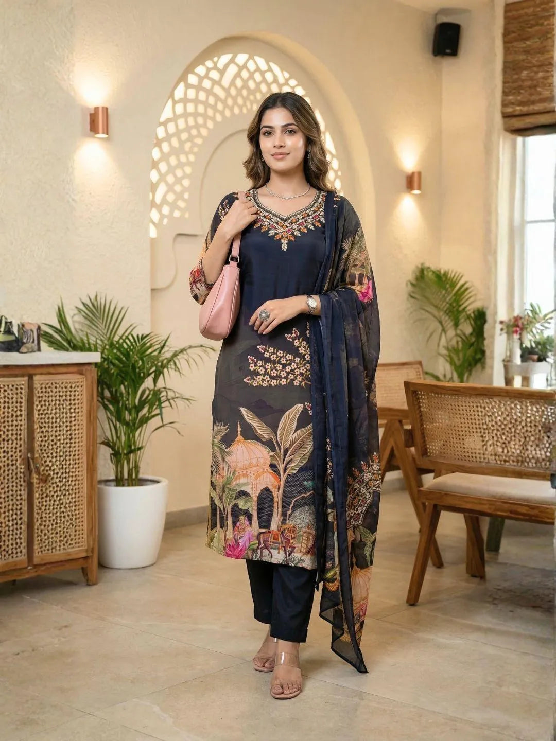 MUGHAL MIDNIGHT CHARM THREADWORK SUIT SET