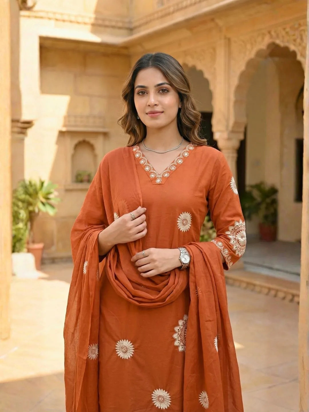 SUNSET TERRACOTTA CHARM THREADWORK SUIT SET