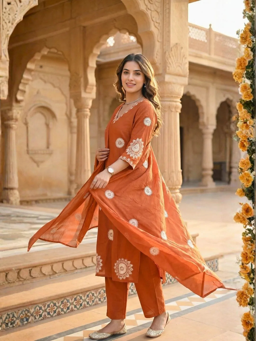 SUNSET TERRACOTTA CHARM THREADWORK SUIT SET