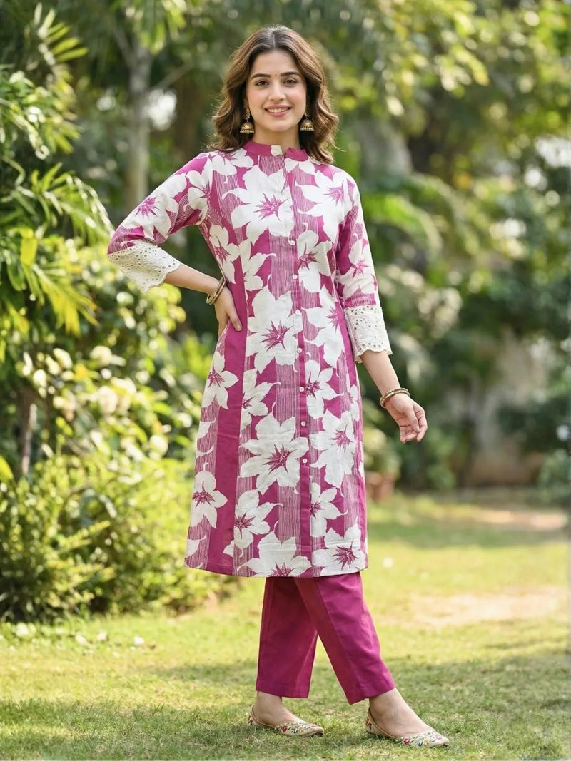 SUMMER BLOOM PRINTED PURE COTTON LONG KURTI