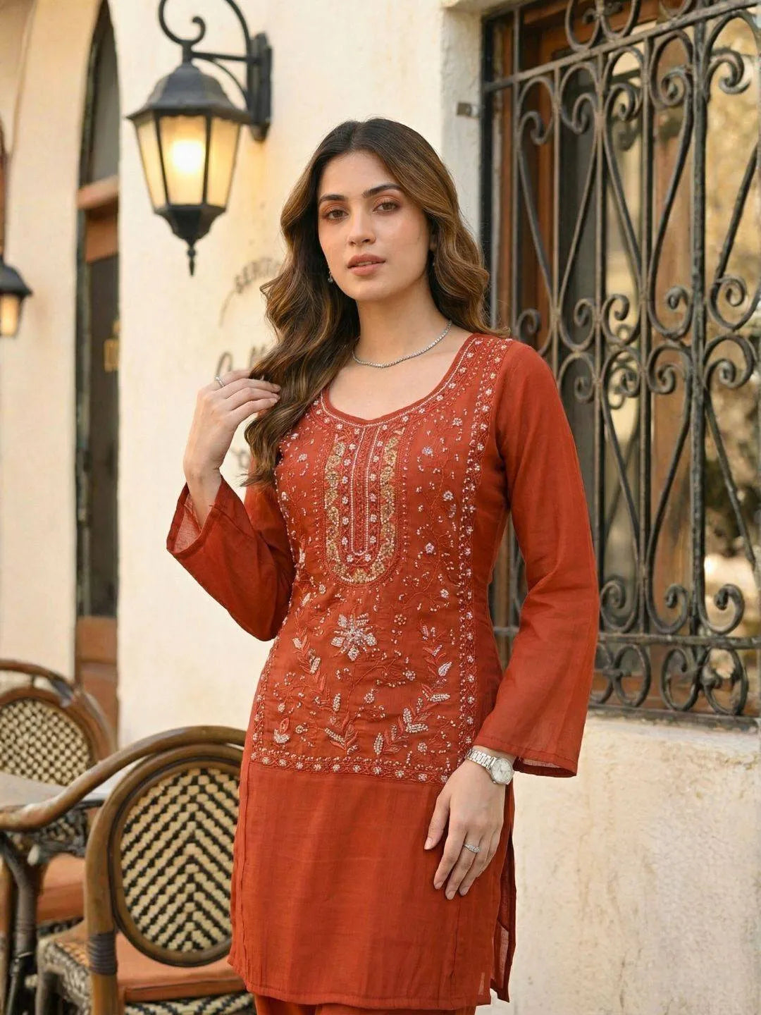 RUST NOOR HAND EMBROIDERED CO-ORD SET