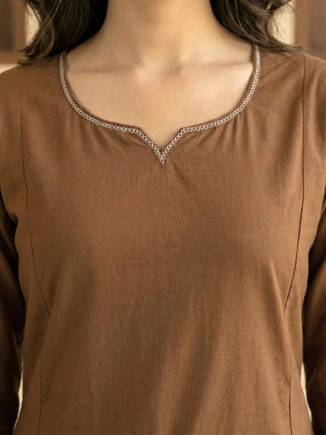 BROWN LOTUS EMBROIDERED STRAIGHT KURTA SET