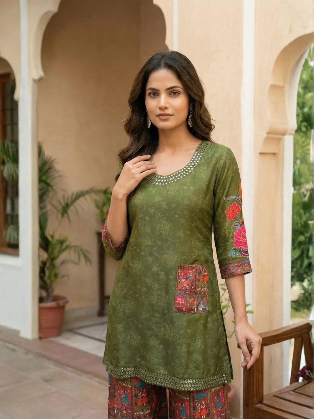 OLIVE RAAG MIRROR WORK CO-ORD SET