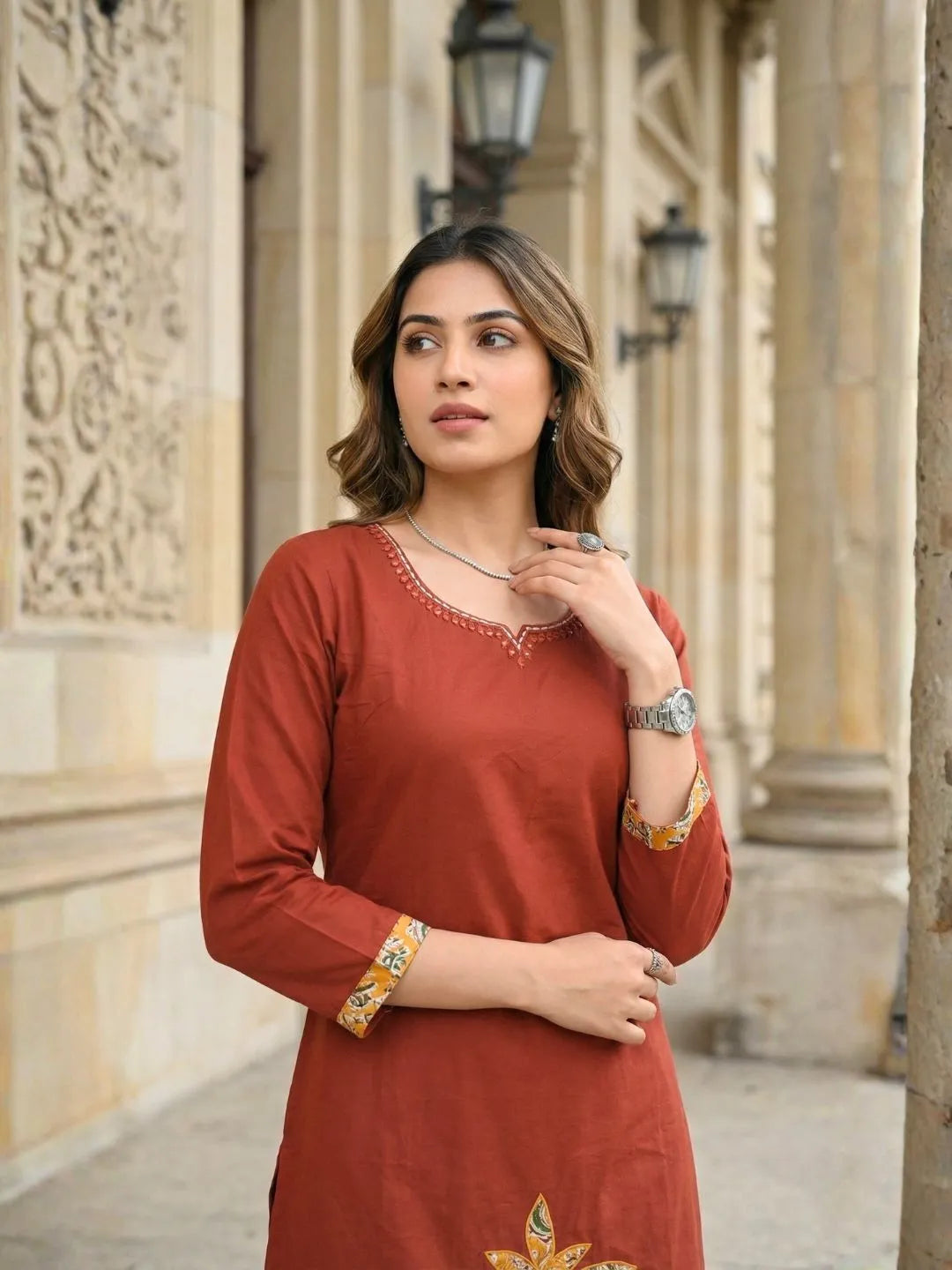 SUNSET RUST EMBROIDERED KURTA SET