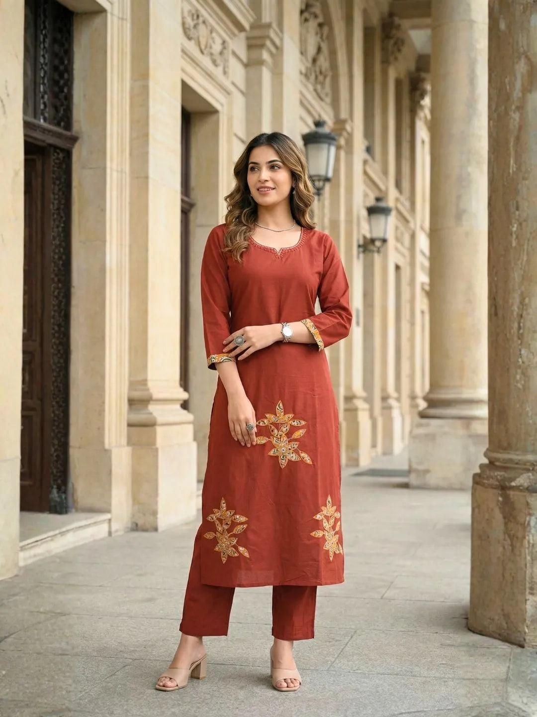 SUNSET RUST EMBROIDERED KURTA SET