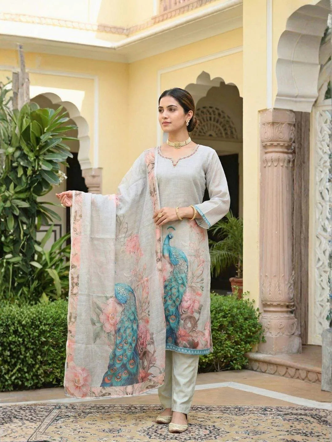 PEACOCK BLOOM ETHNIC HANDWORK SUIT SET