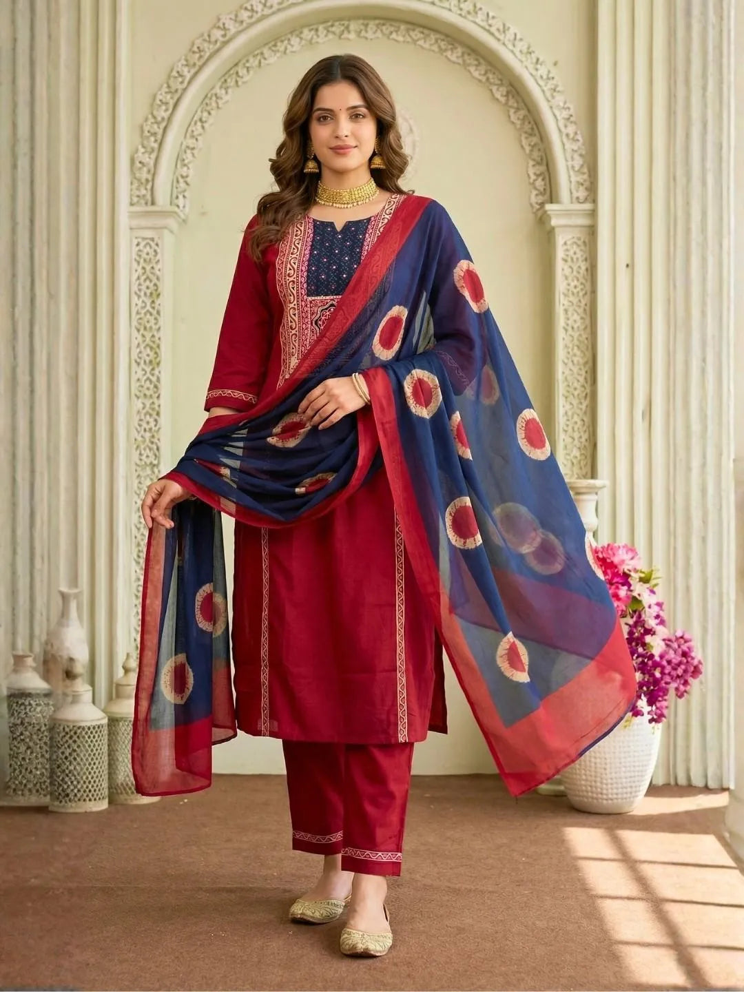 ROYAL RED & NAVY ETHNIC SUIT SET