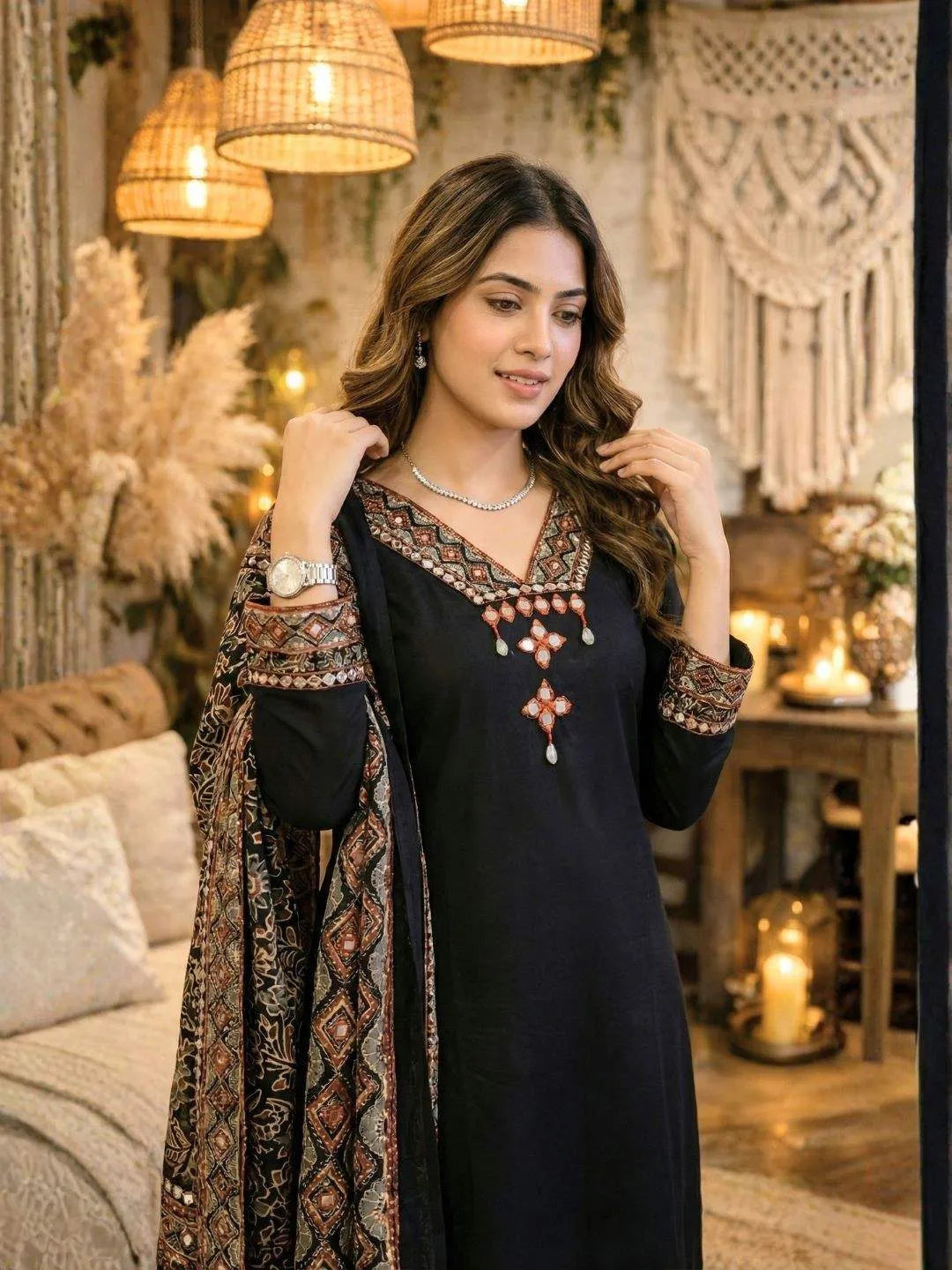 ROYAL BLACK EMBROIDERED SUIT SET