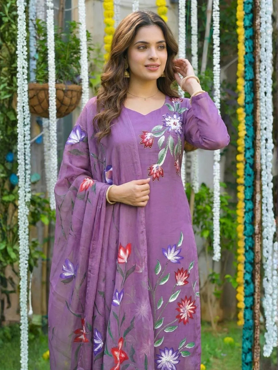 VIOLET BLOOM EMBELLISHED SUIT SET