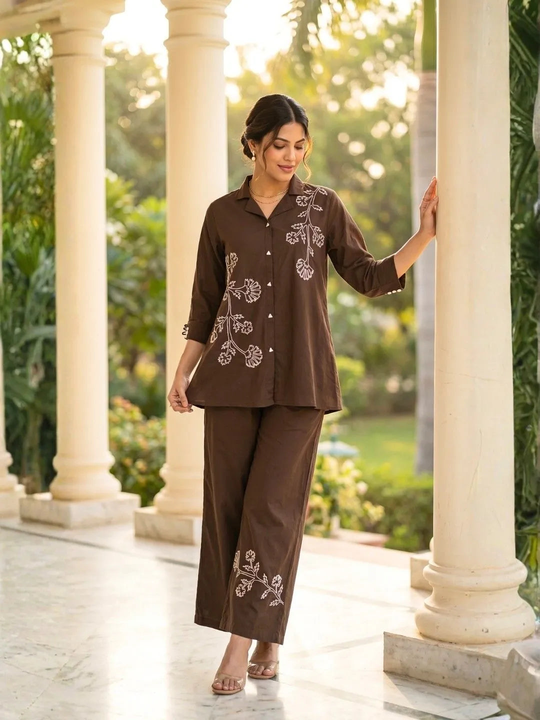 SUNFLOWER BROWN EMBROIDERED CO-ORD SET