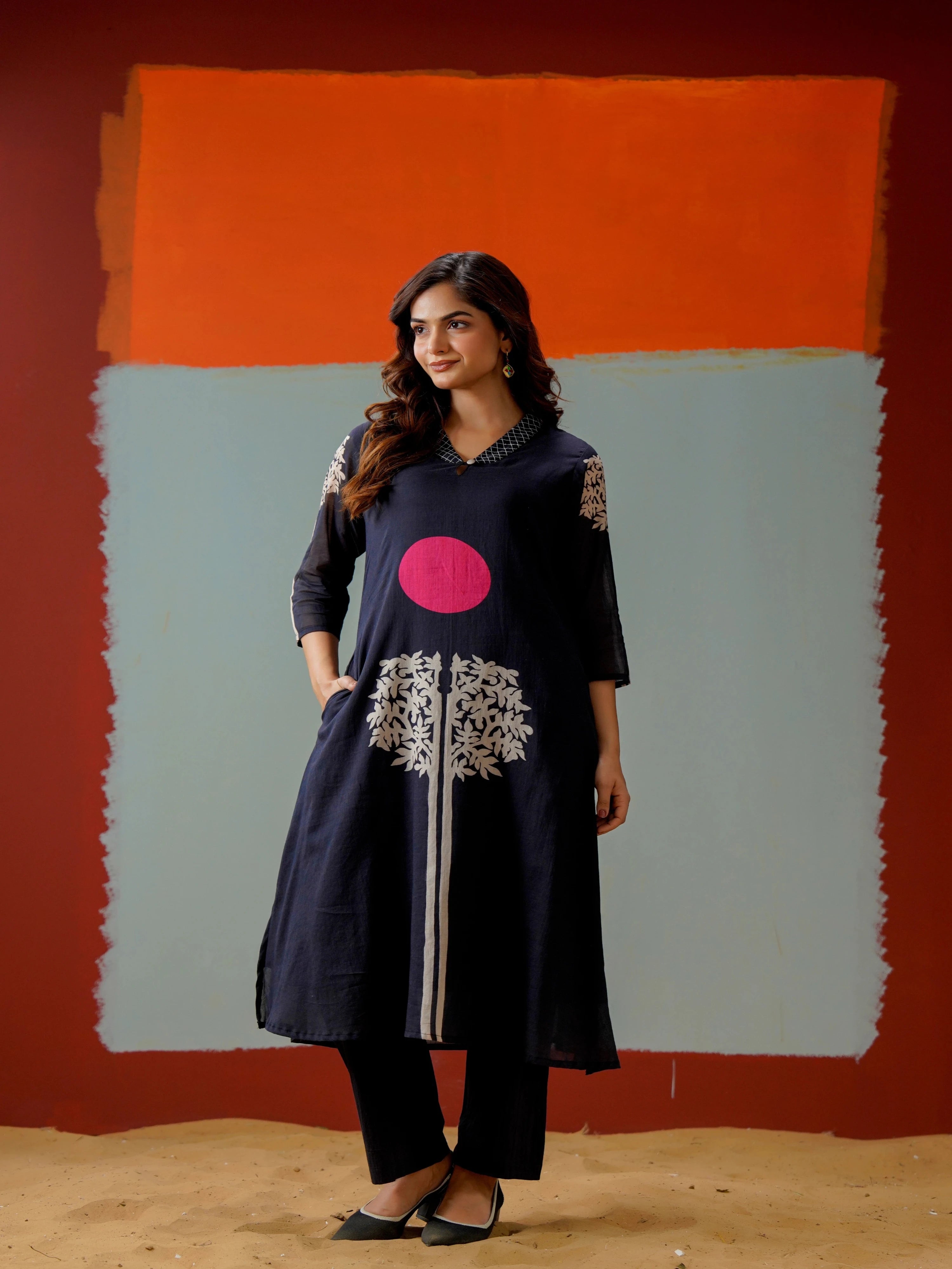 NAVY TREE OF LIFE KURTA SET