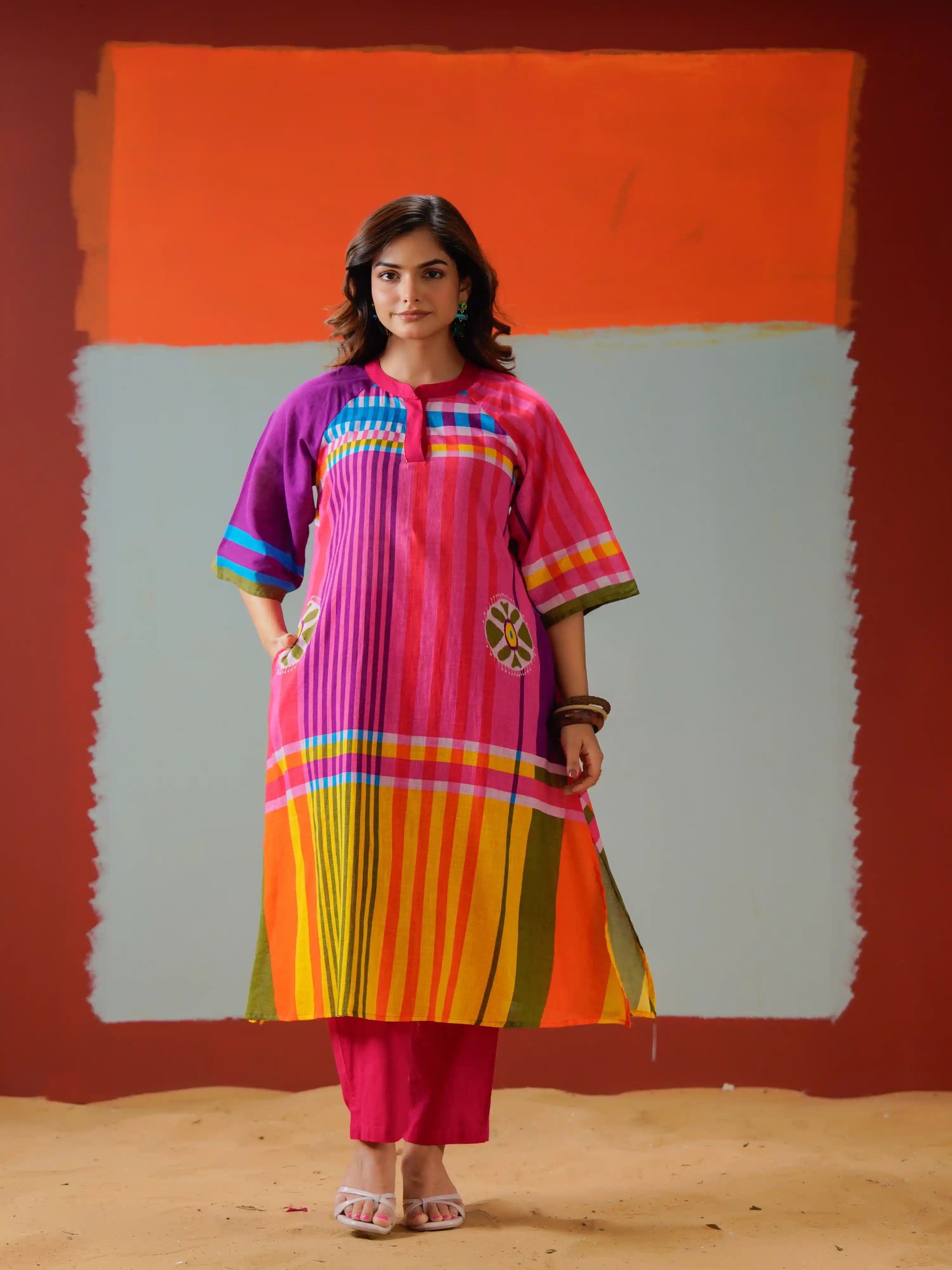 RAINBOW STRIPE FUSION KURTA SET