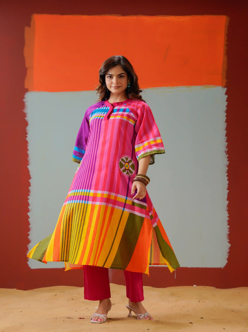 RAINBOW STRIPE FUSION KURTA SET